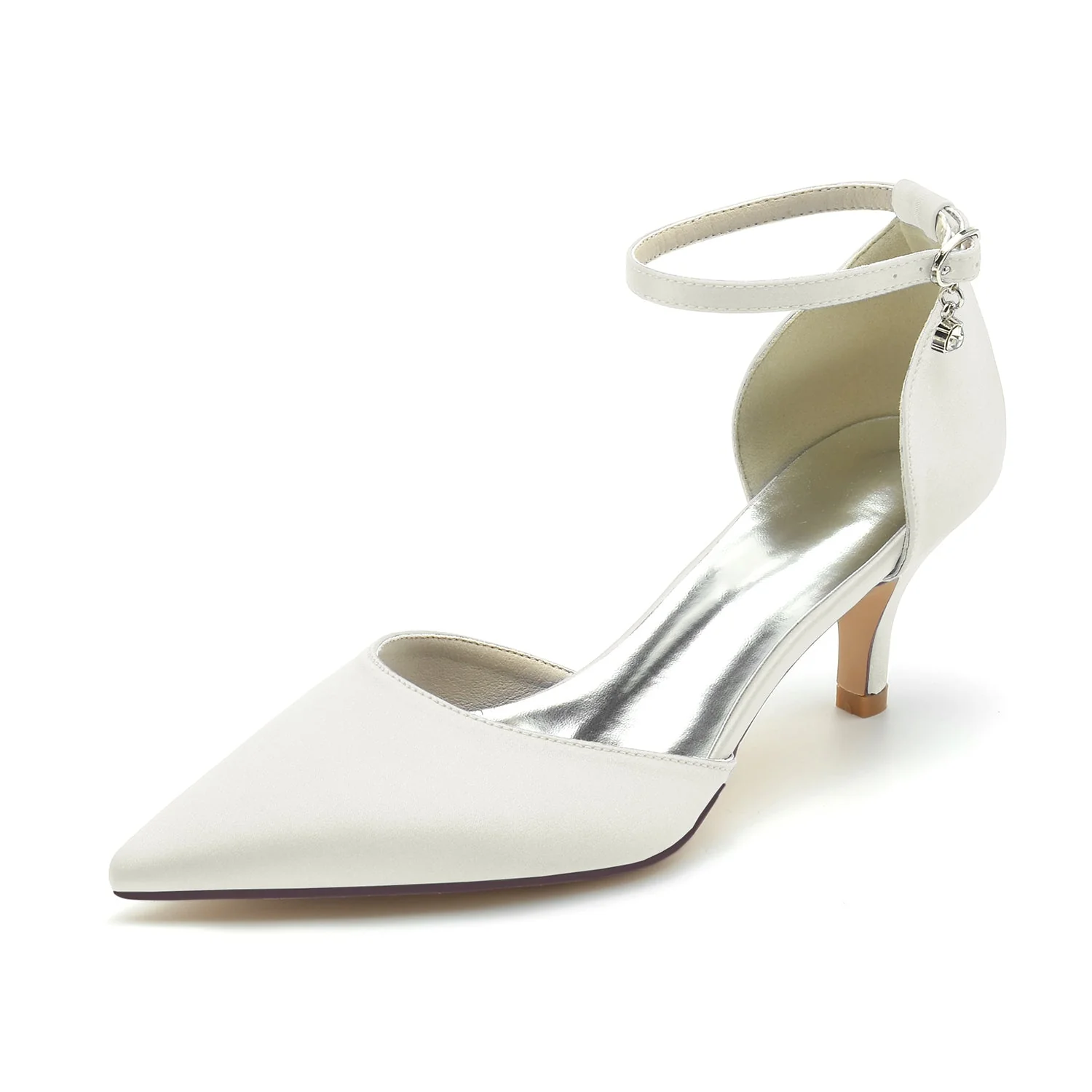 Women's Silk Satin With Ankle Strap Closed Toe Stiletto Heel Wedding Shoes - Image 5