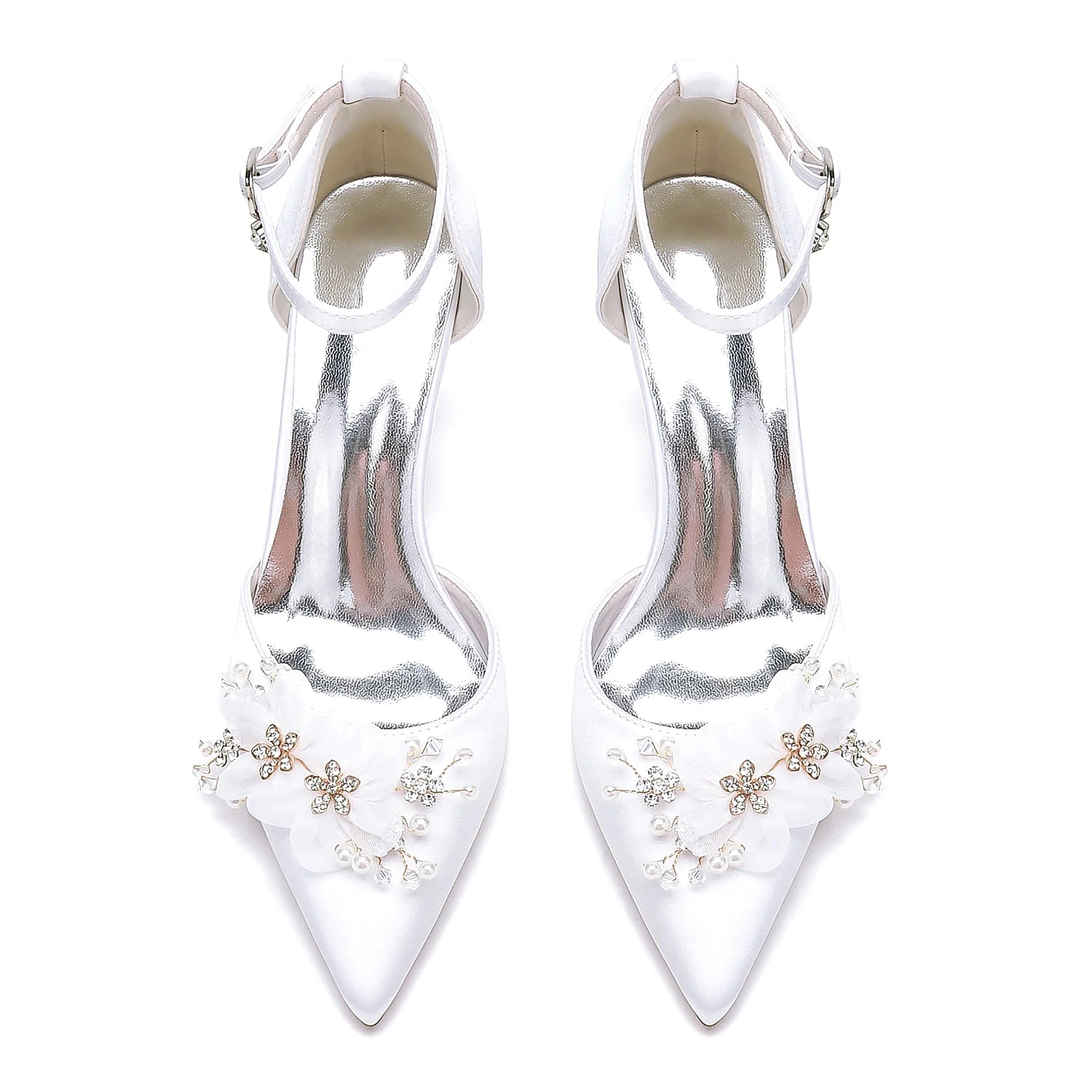 Women's Silk Satin With Ankle Strap Flower Closed Toe Stiletto Heel Evening Shoes - Image 4