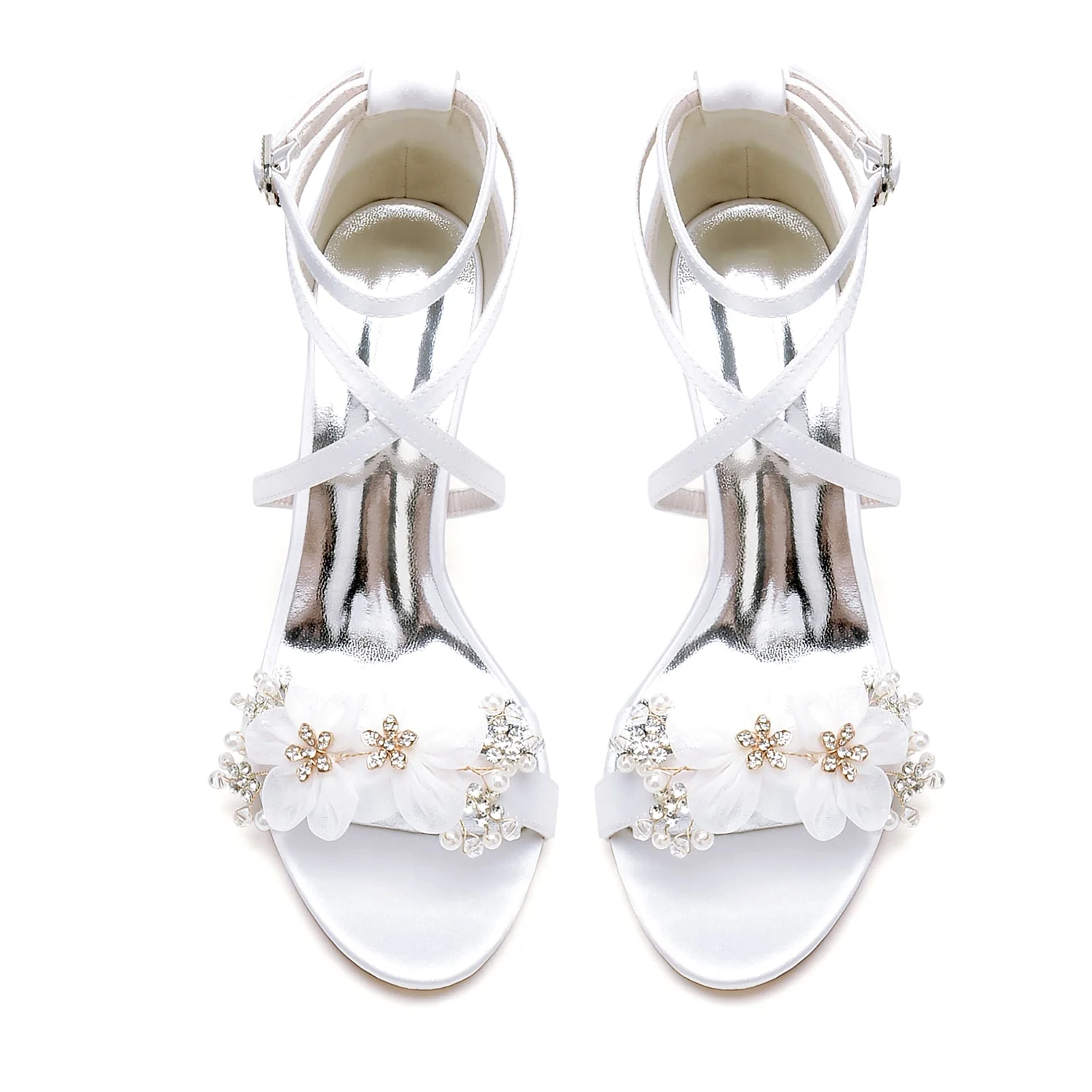 Women's Silk Satin With Ankle Strap Flower Peep Toe Chunky Heel Party Shoes - Image 4