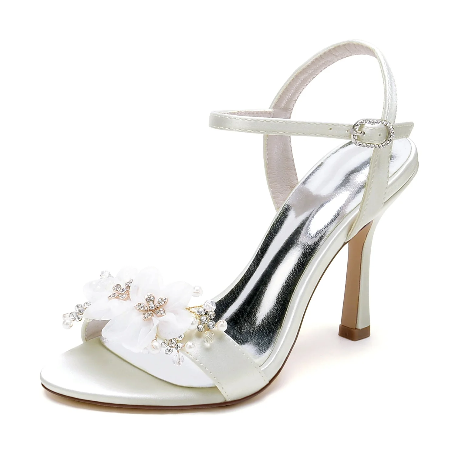 Women's Silk Satin With Ankle Strap Flower Peep Toe Stiletto Heel Party Shoes - Image 6