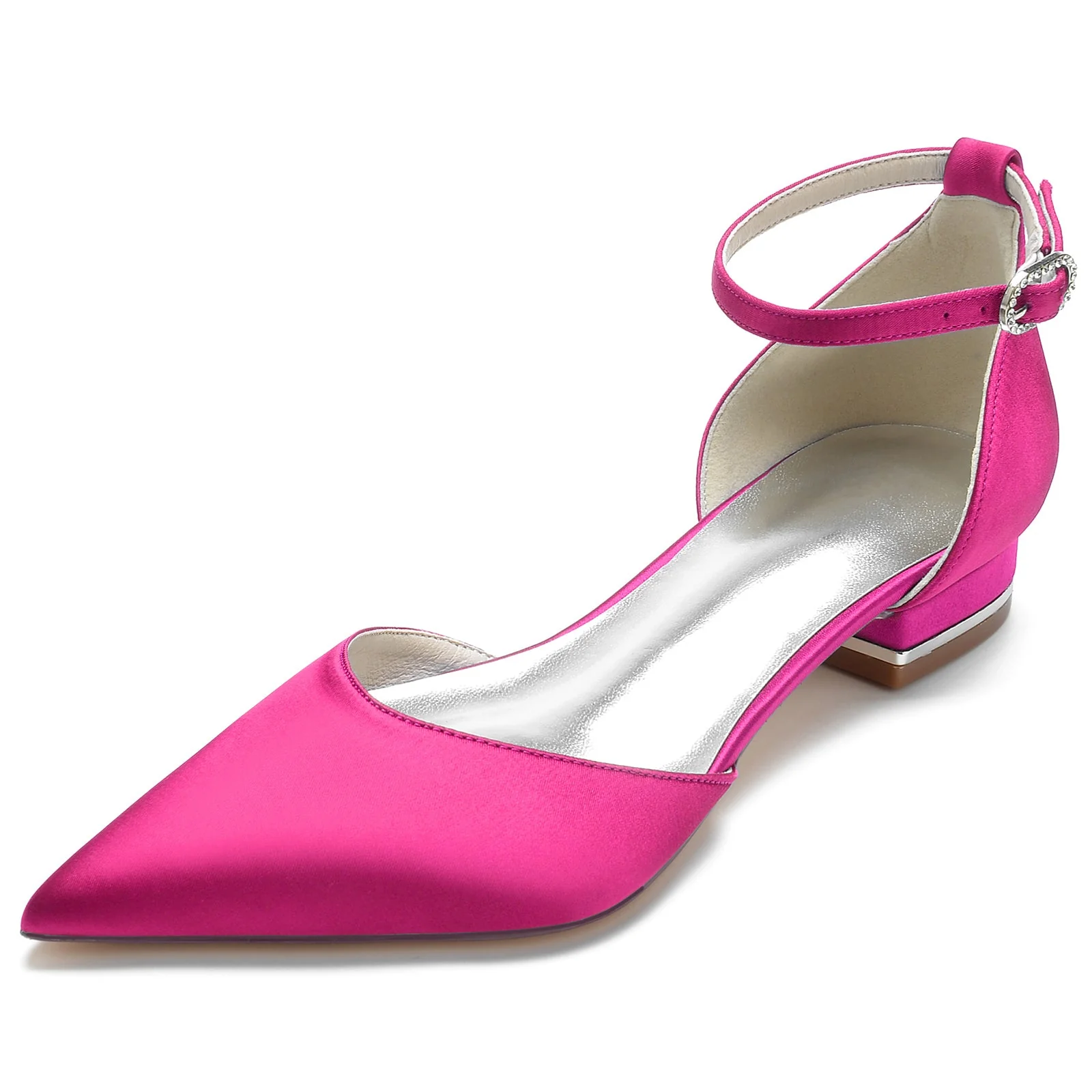 Women's Silk Satin With Ankle Strap Lace Closed Toe Flat Heel Party Shoes - Image 13