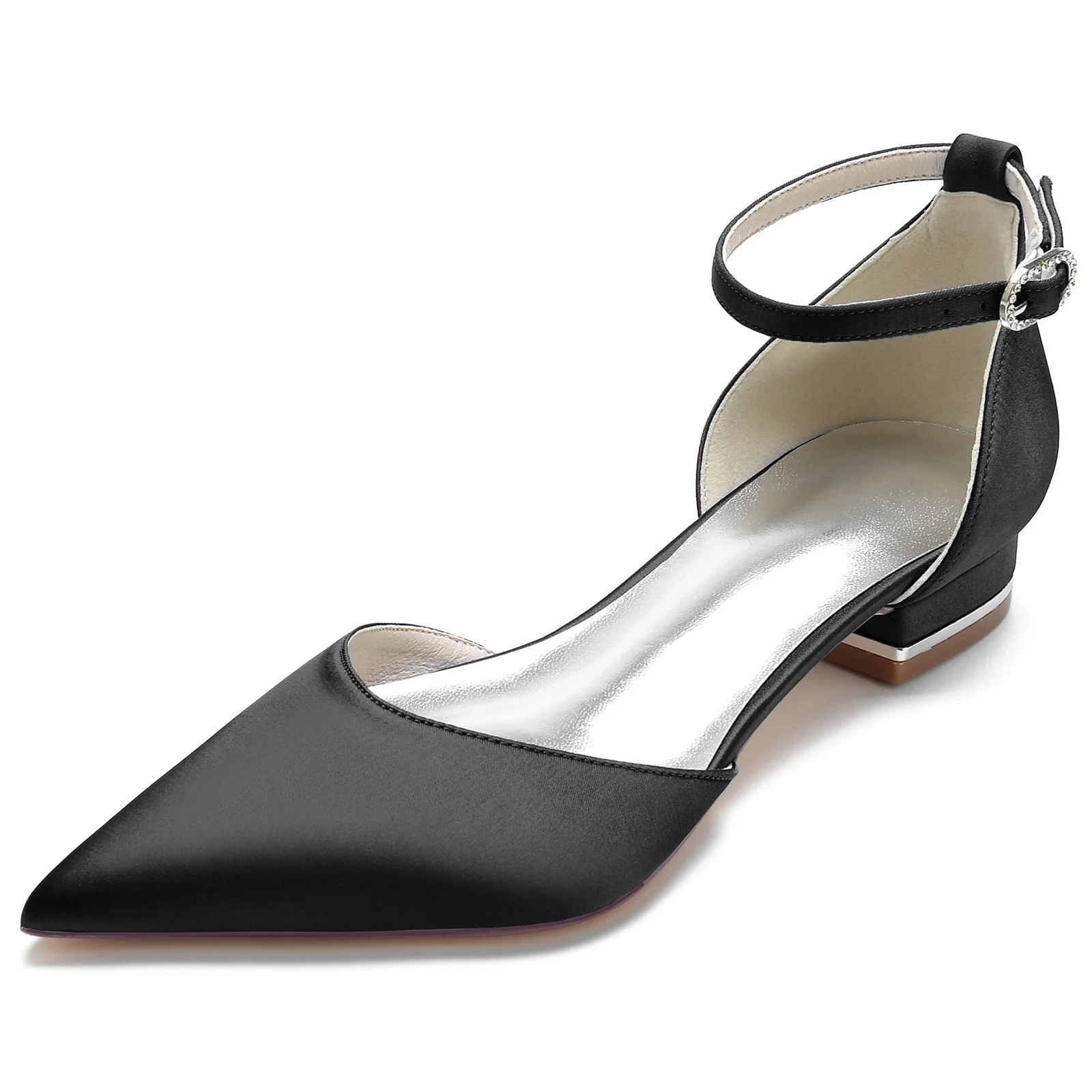 Women's Silk Satin With Ankle Strap Lace Closed Toe Flat Heel Party Shoes - Image 7