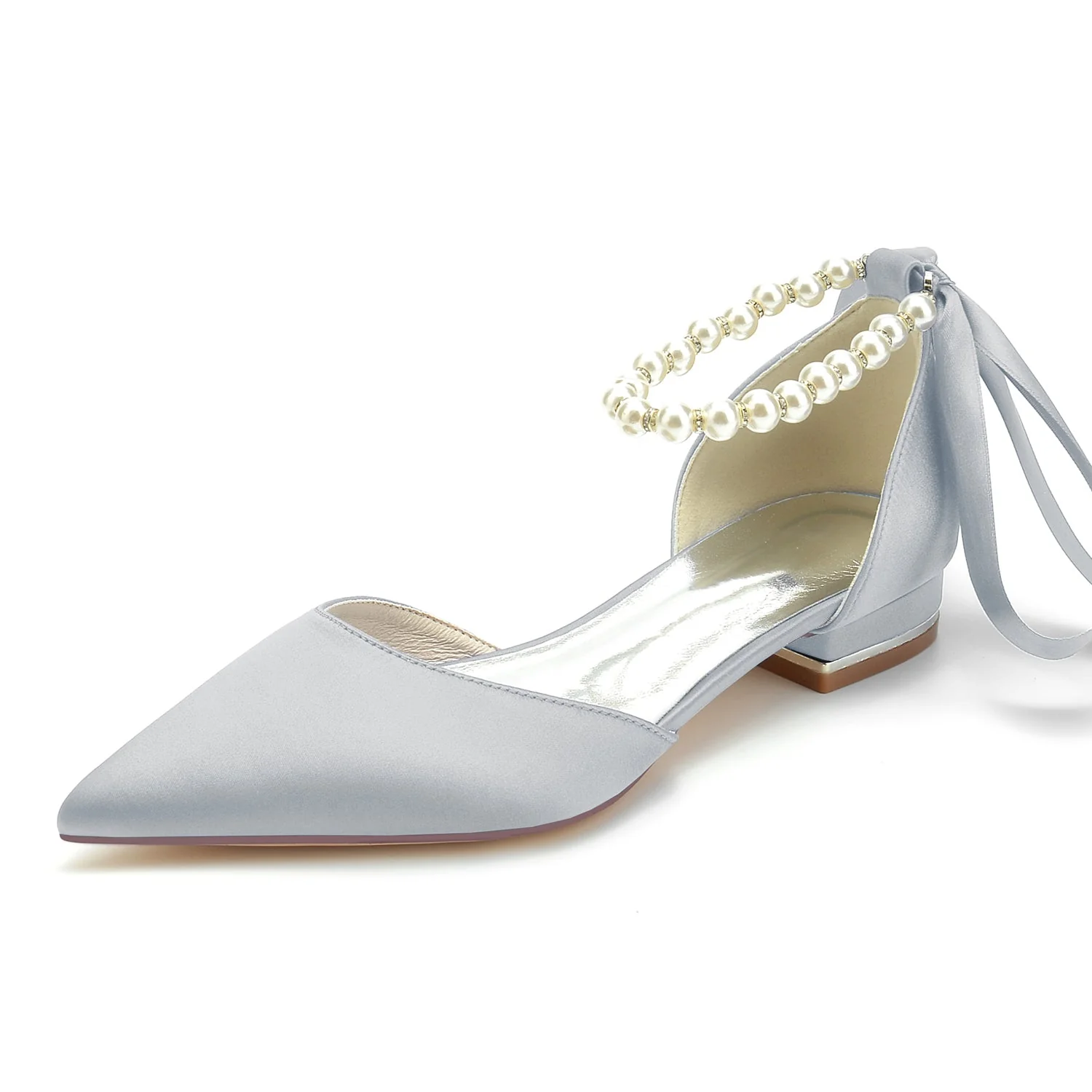 Women's Silk Satin With Ankle Strap Lace-up Closed Toe Flat Heel Evening Shoes - Image 10