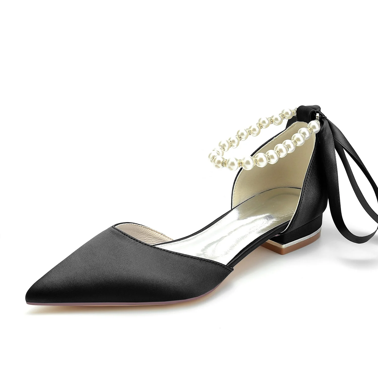 Women's Silk Satin With Ankle Strap Lace-up Closed Toe Flat Heel Evening Shoes - Image 7