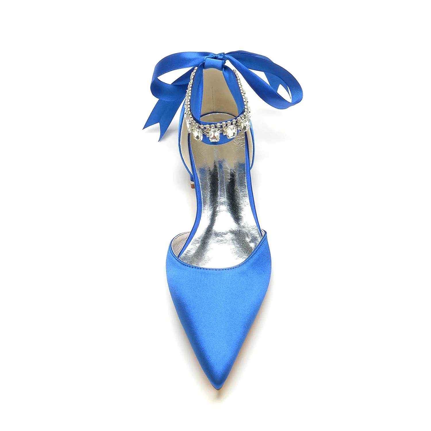 Women's Silk Satin With Ankle Strap Lace-up Rhinestone Closed Toe Flat Heel Evening Shoes - Image 3