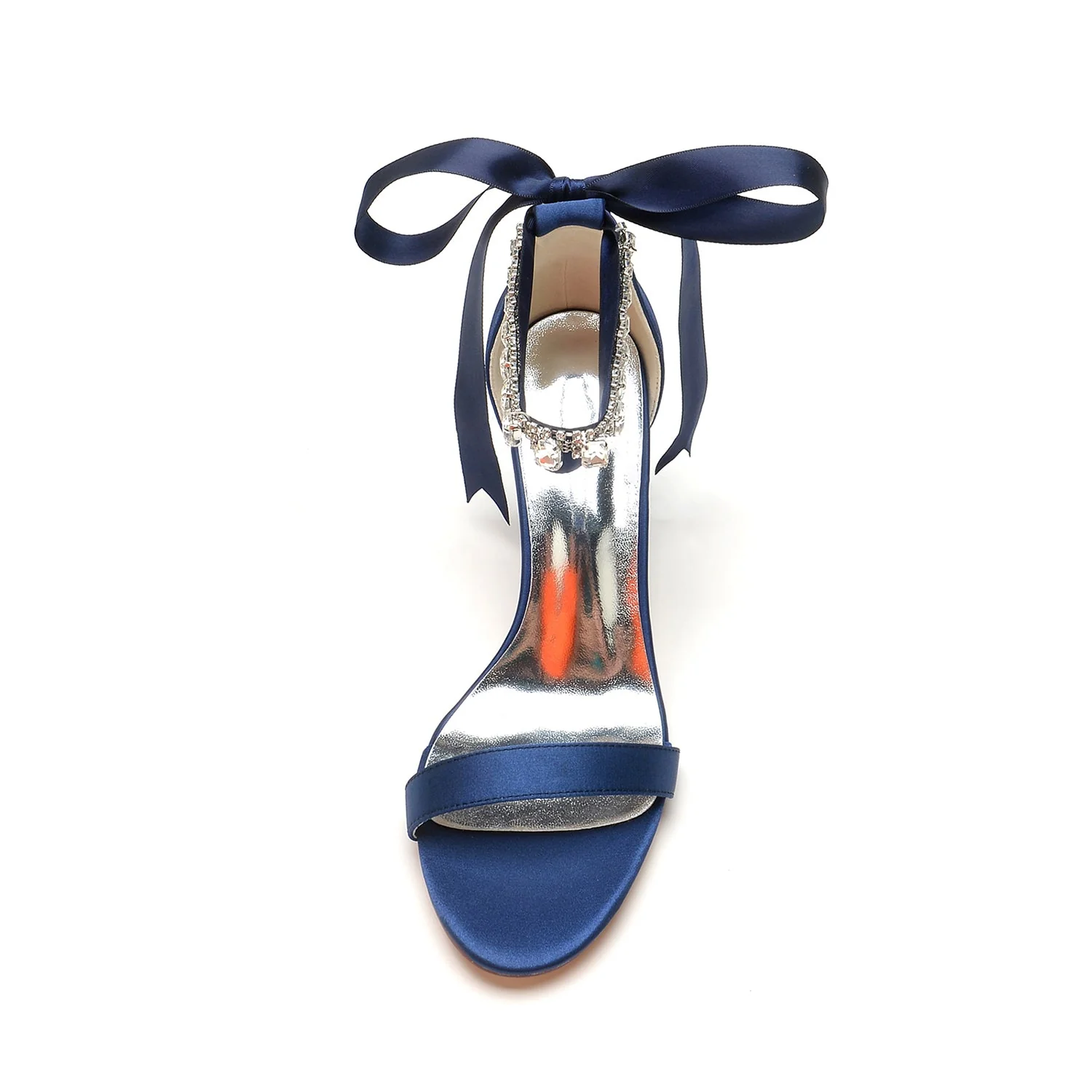 Women's Silk Satin With Ankle Strap Lace-up Rhinestone Peep Toe Chunky Heel Evening Shoes - Image 2