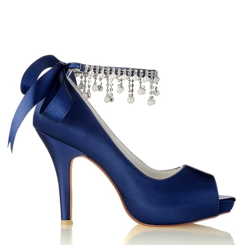 Women's Silk Satin With Ankle Strap Lace-up Tassel Peep Toe Stiletto Heel Party Shoes - Image 4