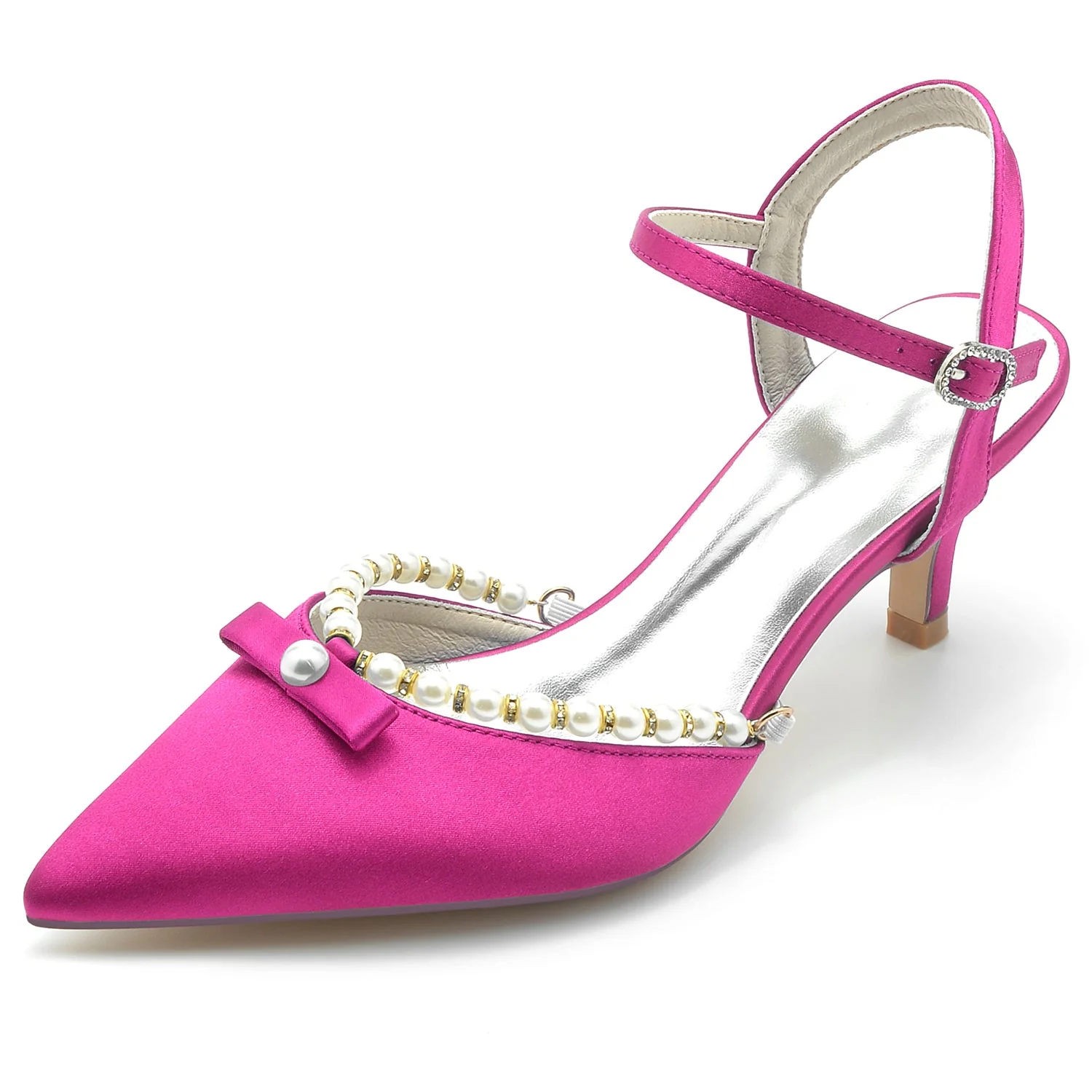 Women's Silk Satin With Ankle Strap Pearl Closed Toe Stiletto Heel Evening Shoes - Image 12