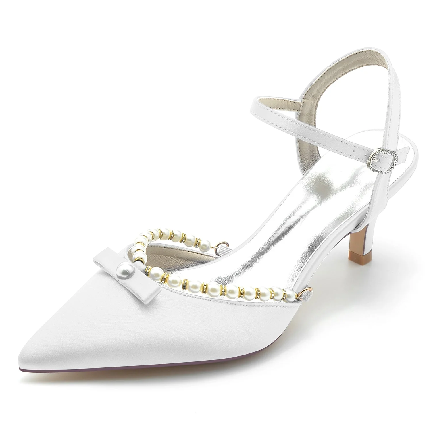 Women's Silk Satin With Ankle Strap Pearl Closed Toe Stiletto Heel Evening Shoes - Image 6