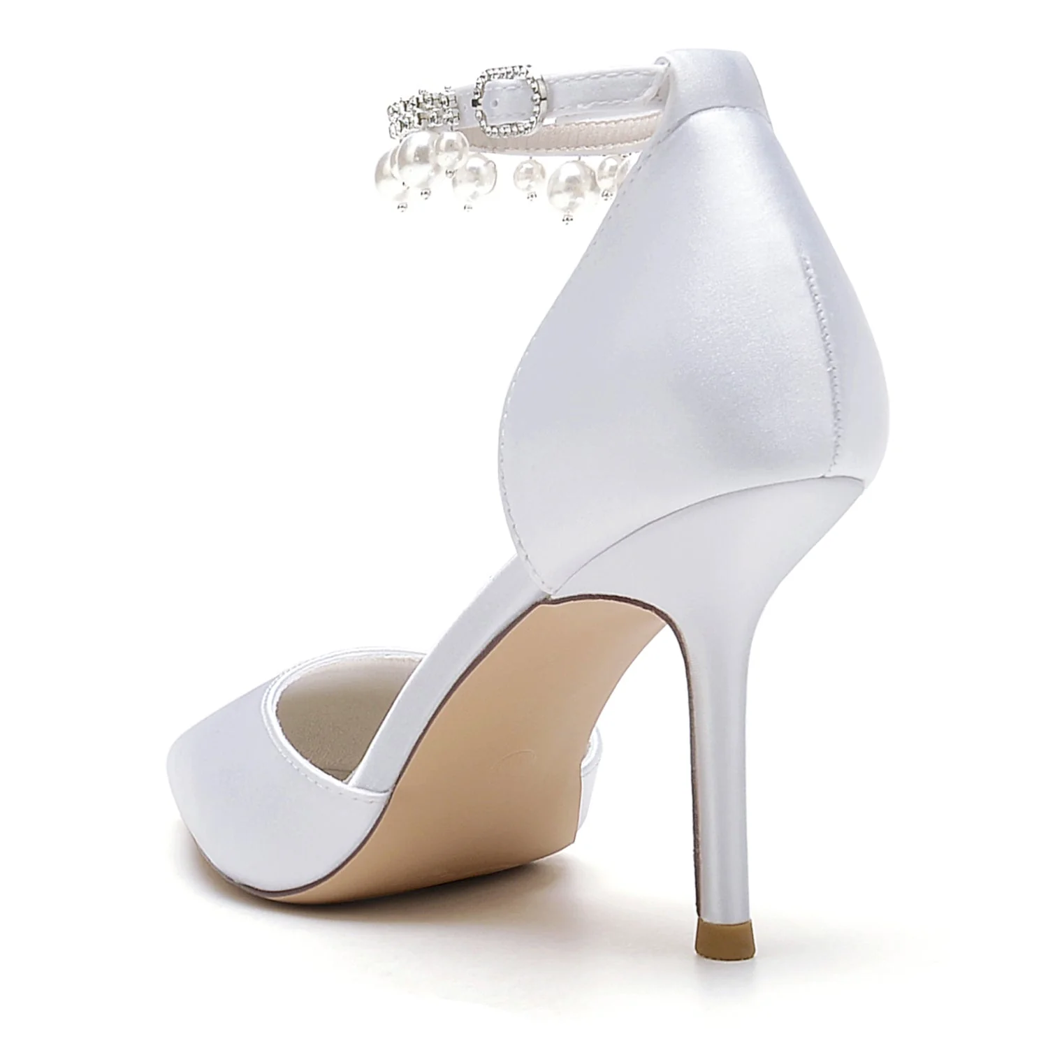 Women's Silk Satin With Ankle Strap Pearl Rhinestone Tassel Closed Toe Stiletto Heel Party Shoes - Image 3