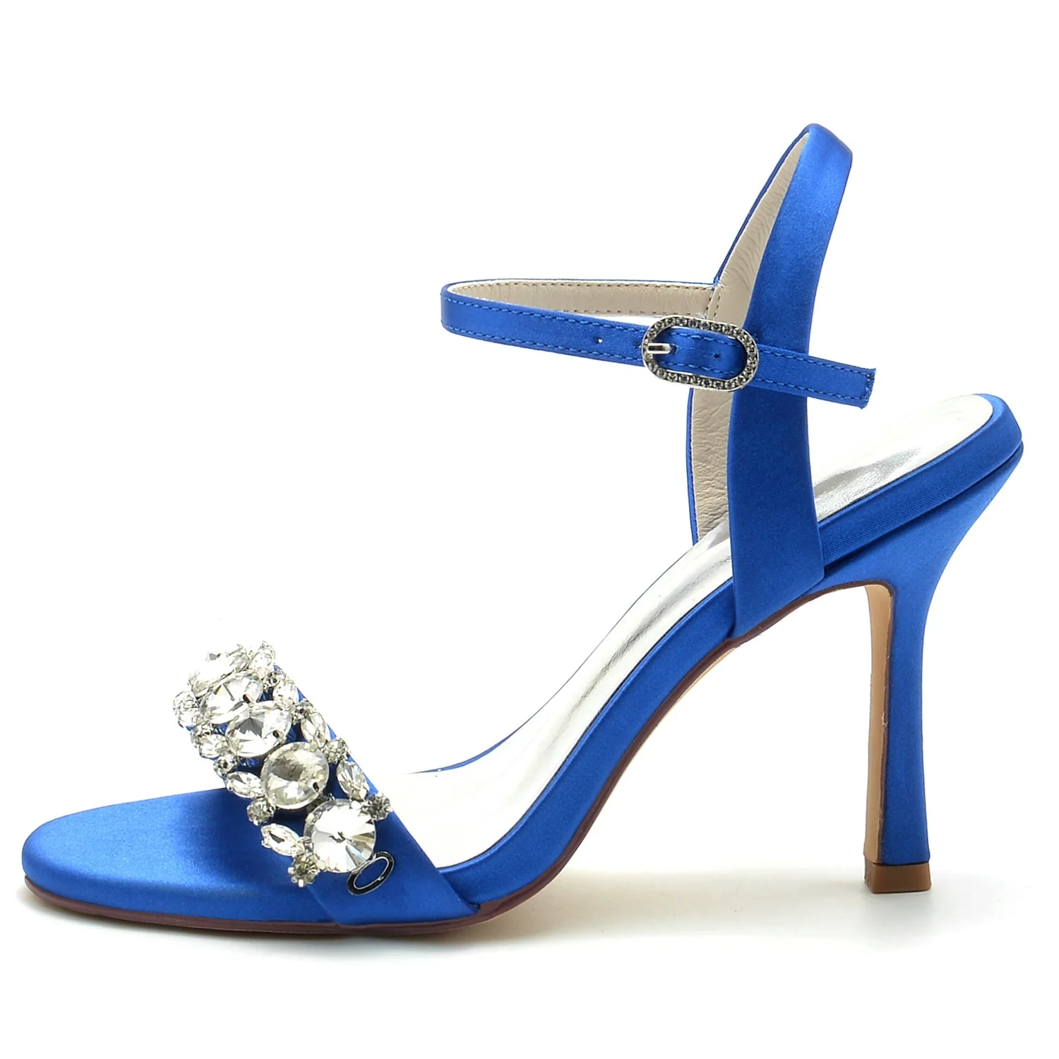Women's Silk Satin With Ankle Strap Peep Toe Rhinestone Stiletto Heel Evening Shoes - Image 3