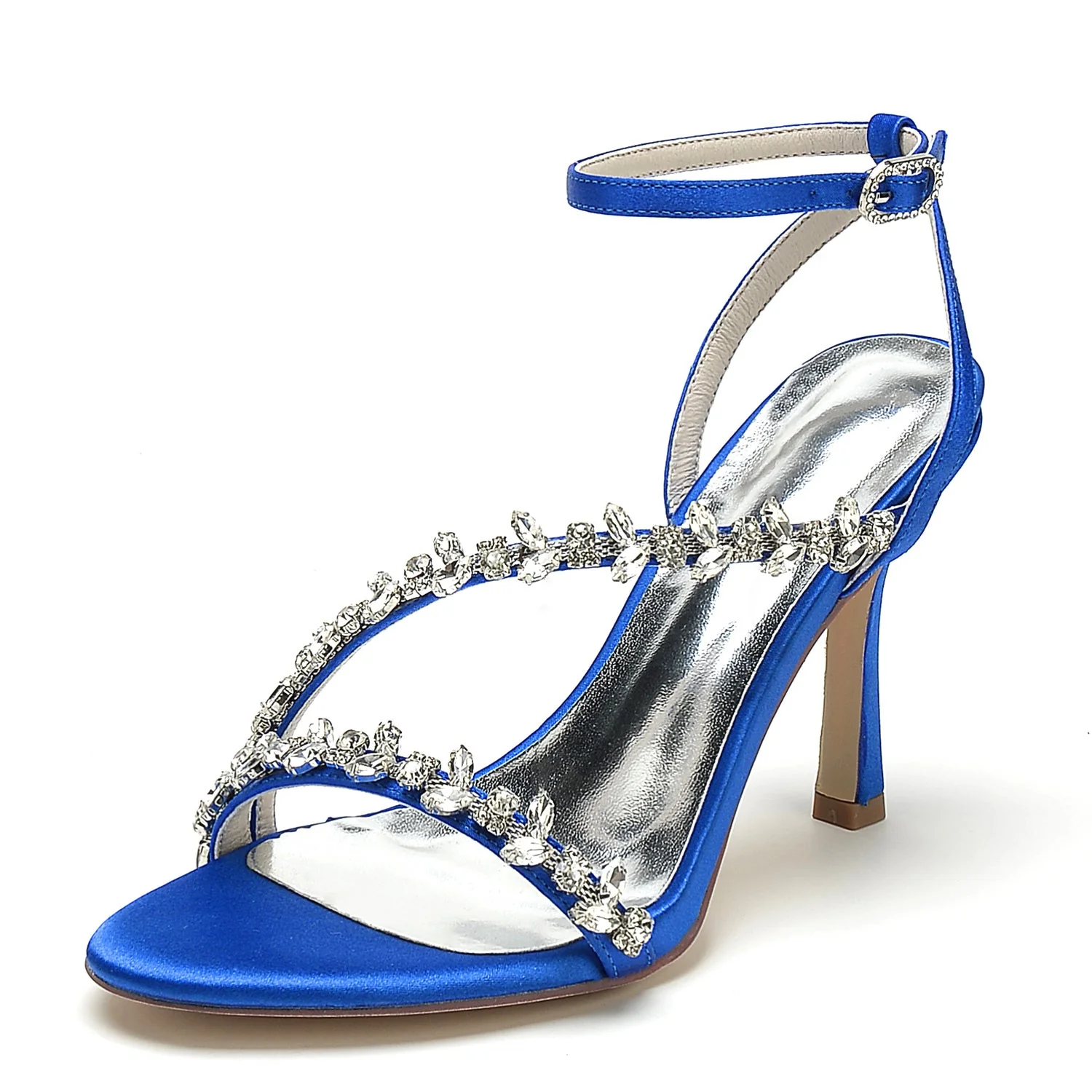 Women's Silk Satin With Ankle Strap Peep Toe Rhinestone Stiletto Heel Wedding Shoes - Image 13