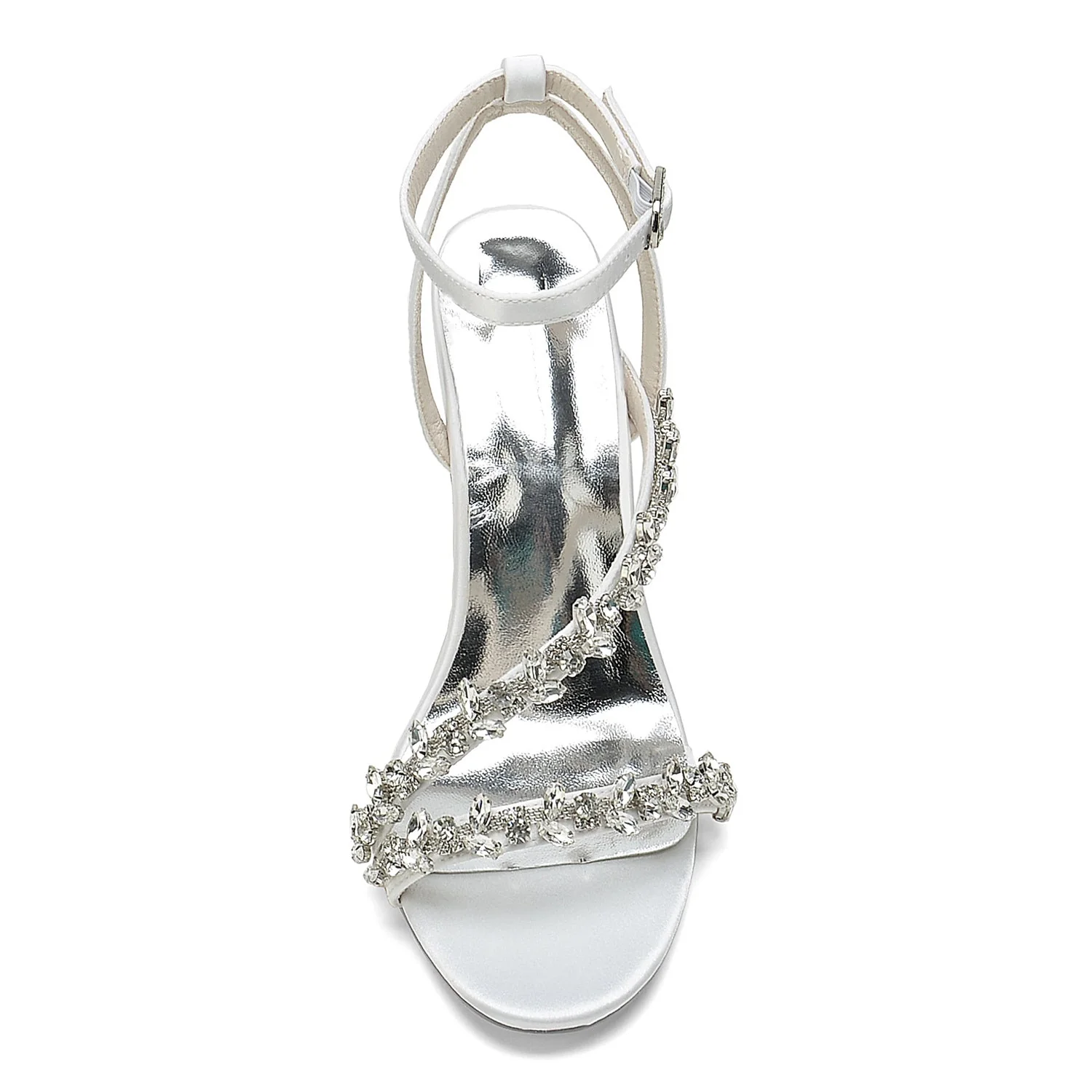 Women's Silk Satin With Ankle Strap Peep Toe Rhinestone Stiletto Heel Wedding Shoes - Image 3