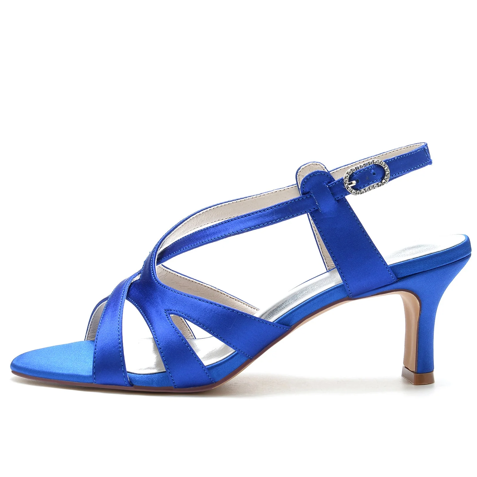 Women's Silk Satin With Ankle Strap Peep Toe Spool Heel Evening Shoes - Image 2