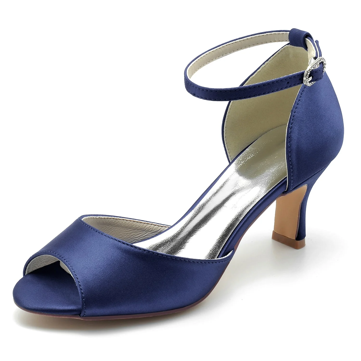 Women's Silk Satin With Ankle Strap Peep Toe Spool Heel Wedding Shoes - Image 10