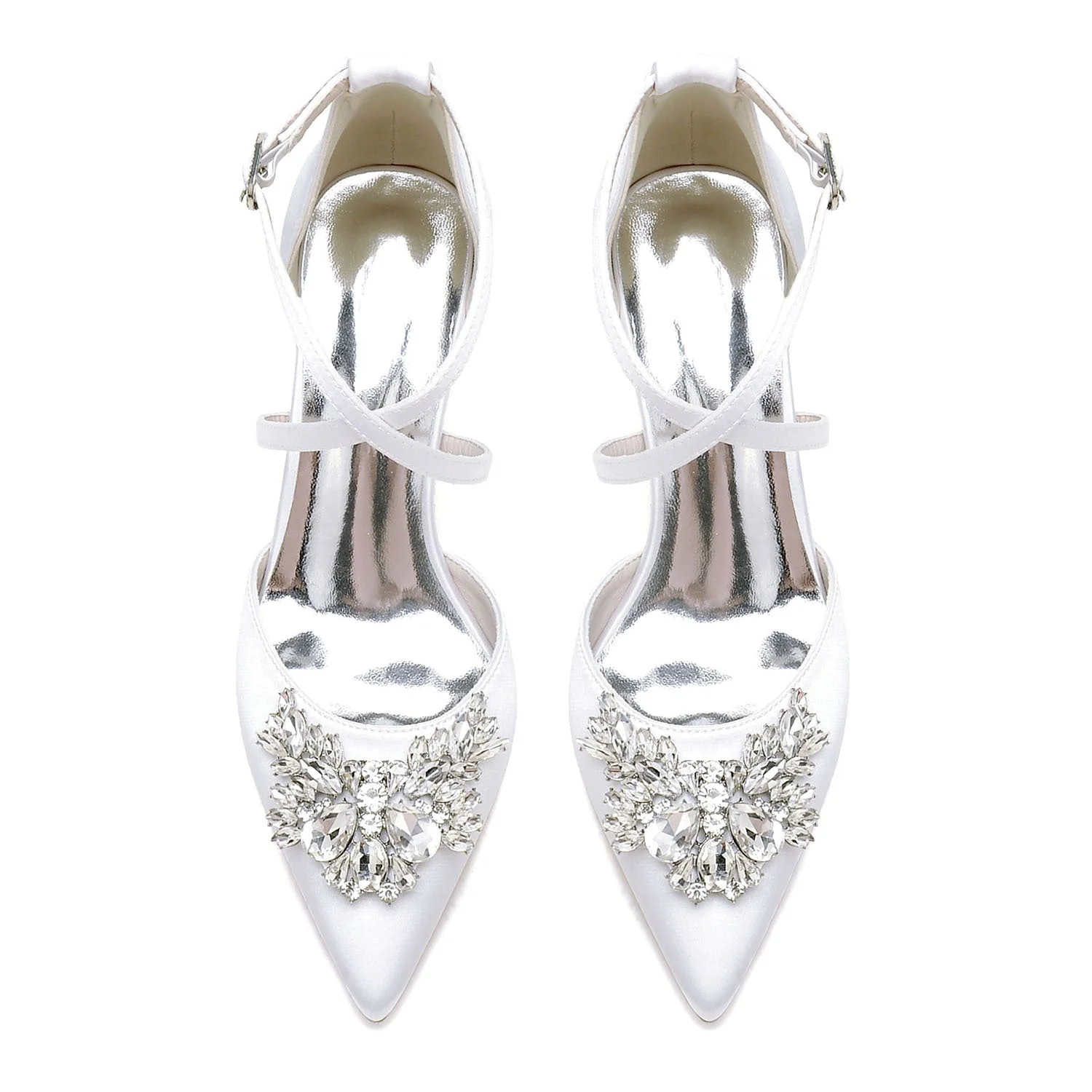 Women's Silk Satin With Ankle Strap Rhinestone Closed Toe Chunky Heel Party Shoes - Image 4
