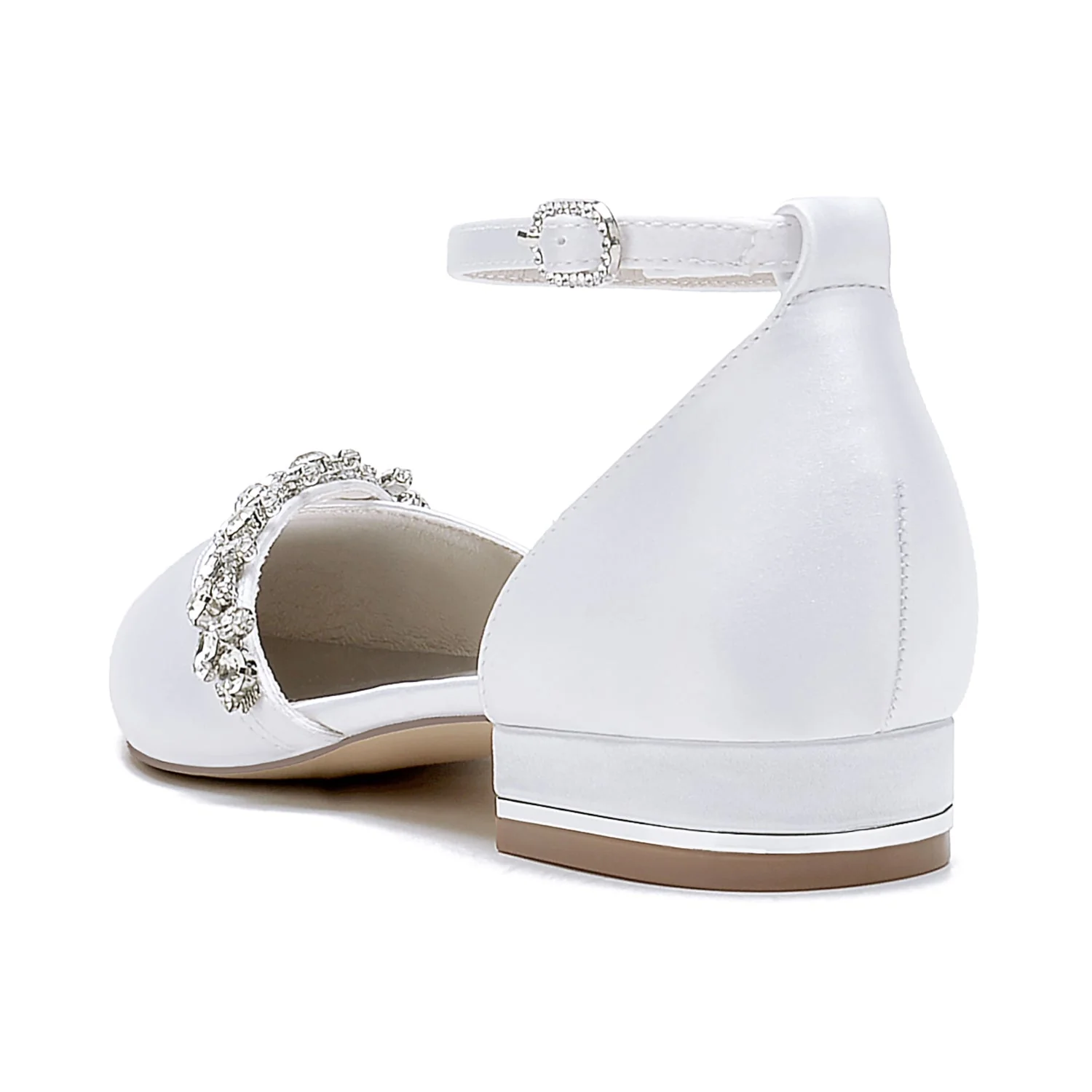 Women's Silk Satin With Ankle Strap Rhinestone Closed Toe Flat Heel Party Shoes - Image 2