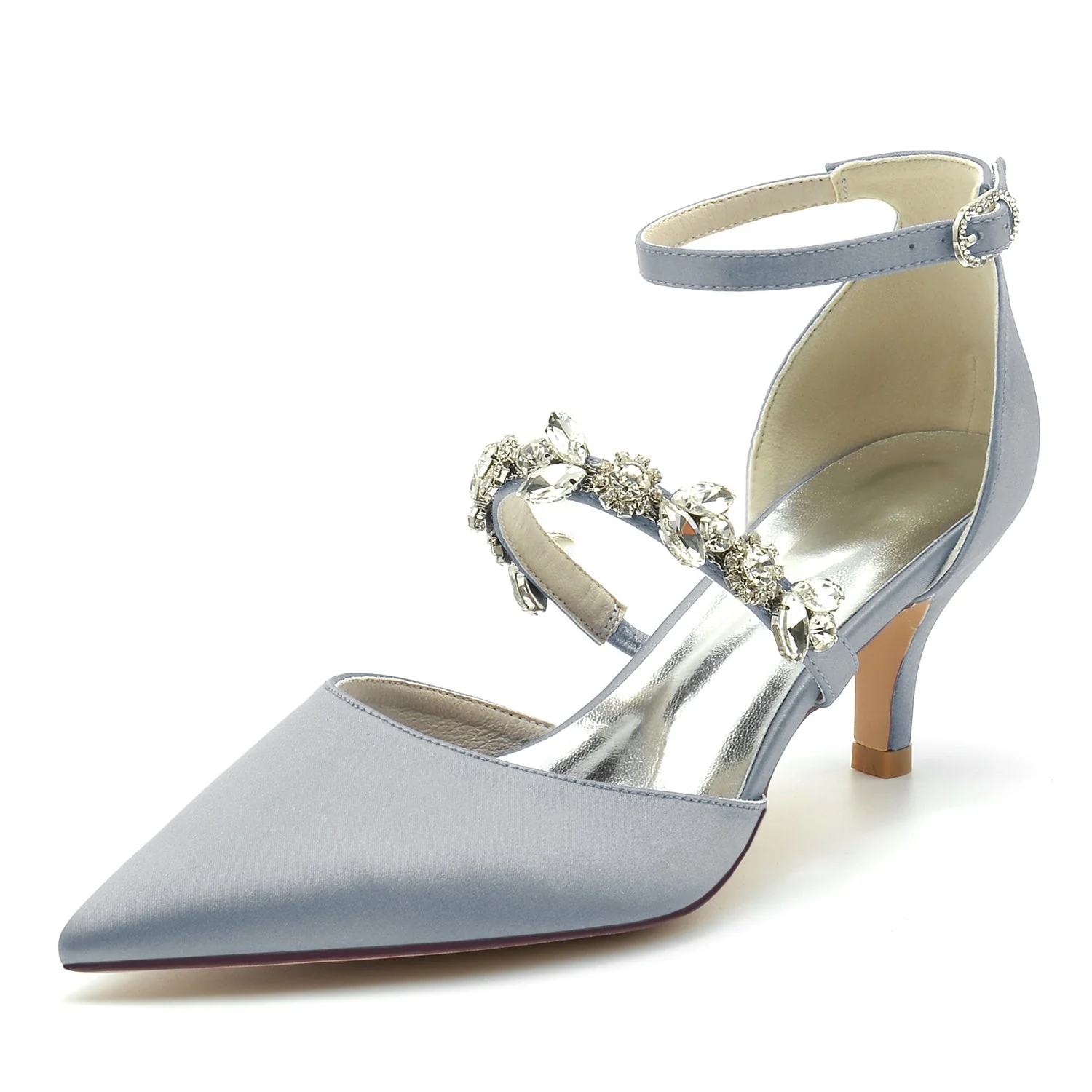 Women's Silk Satin With Ankle Strap Rhinestone Closed Toe Stiletto Heel Evening Shoes - Image 7