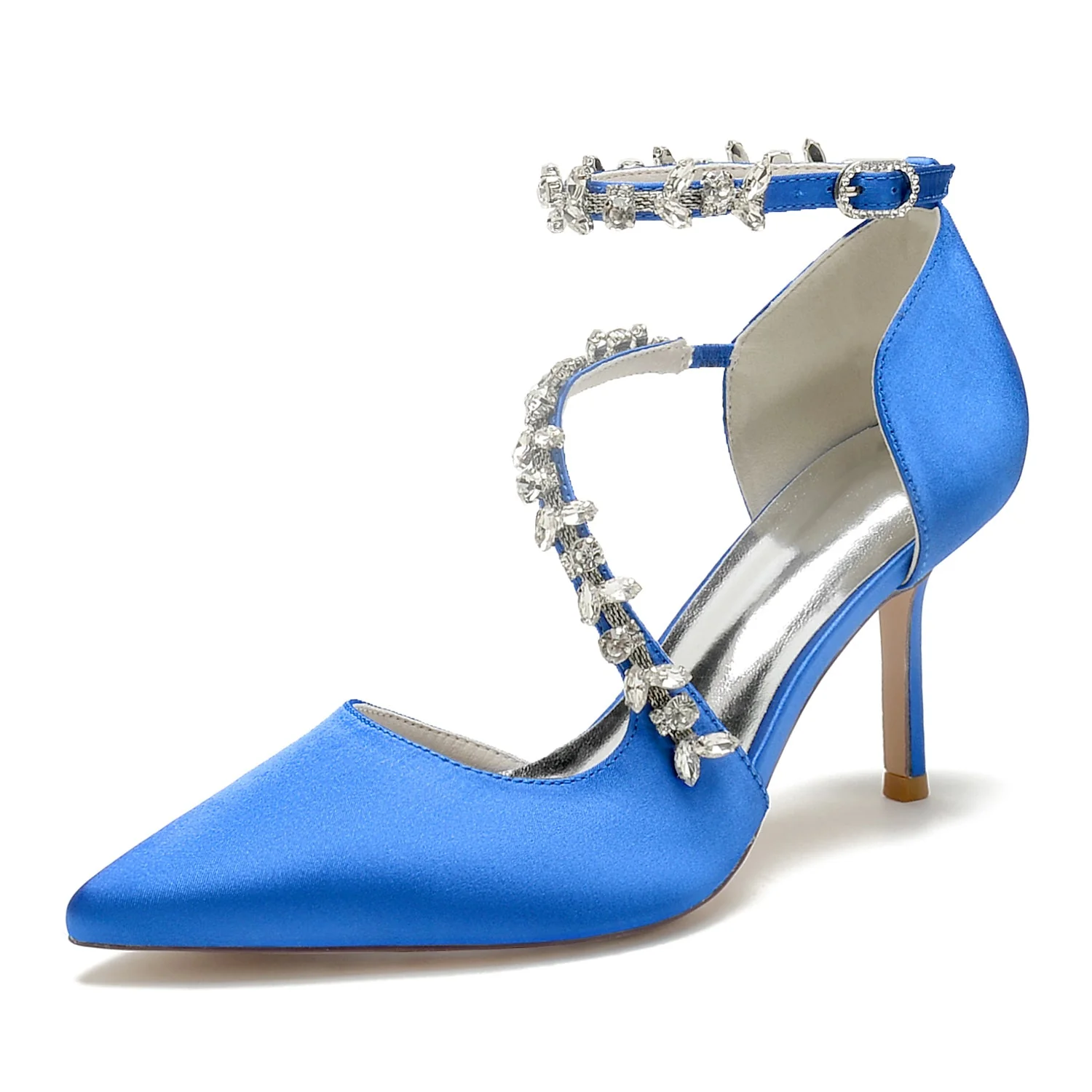 Women's Silk Satin With Ankle Strap Rhinestone Closed Toe Stiletto Heel Party Shoes - Image 12