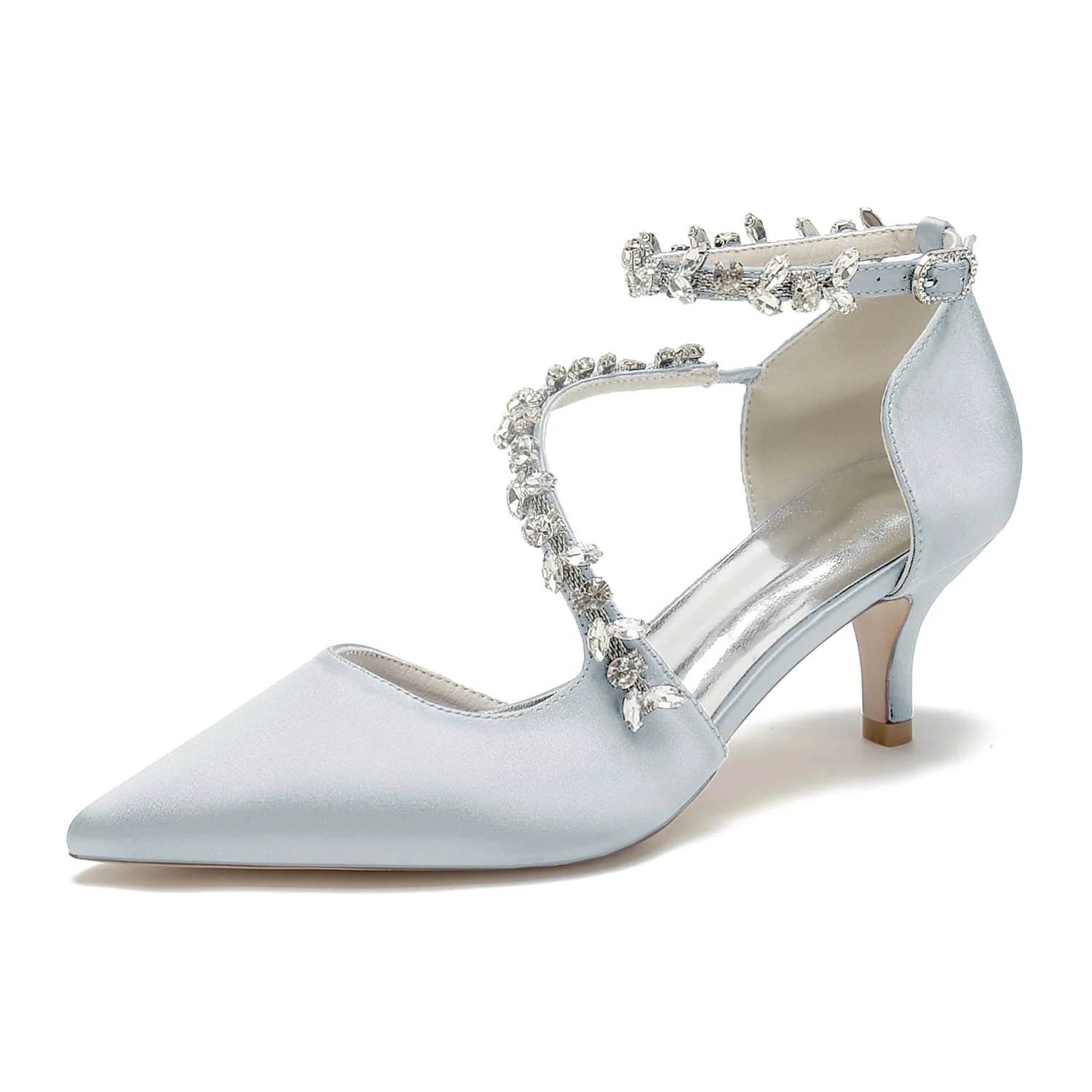Women's Silk Satin With Ankle Strap Rhinestone Closed Toe Stiletto Heel Wedding Shoes - Image 10