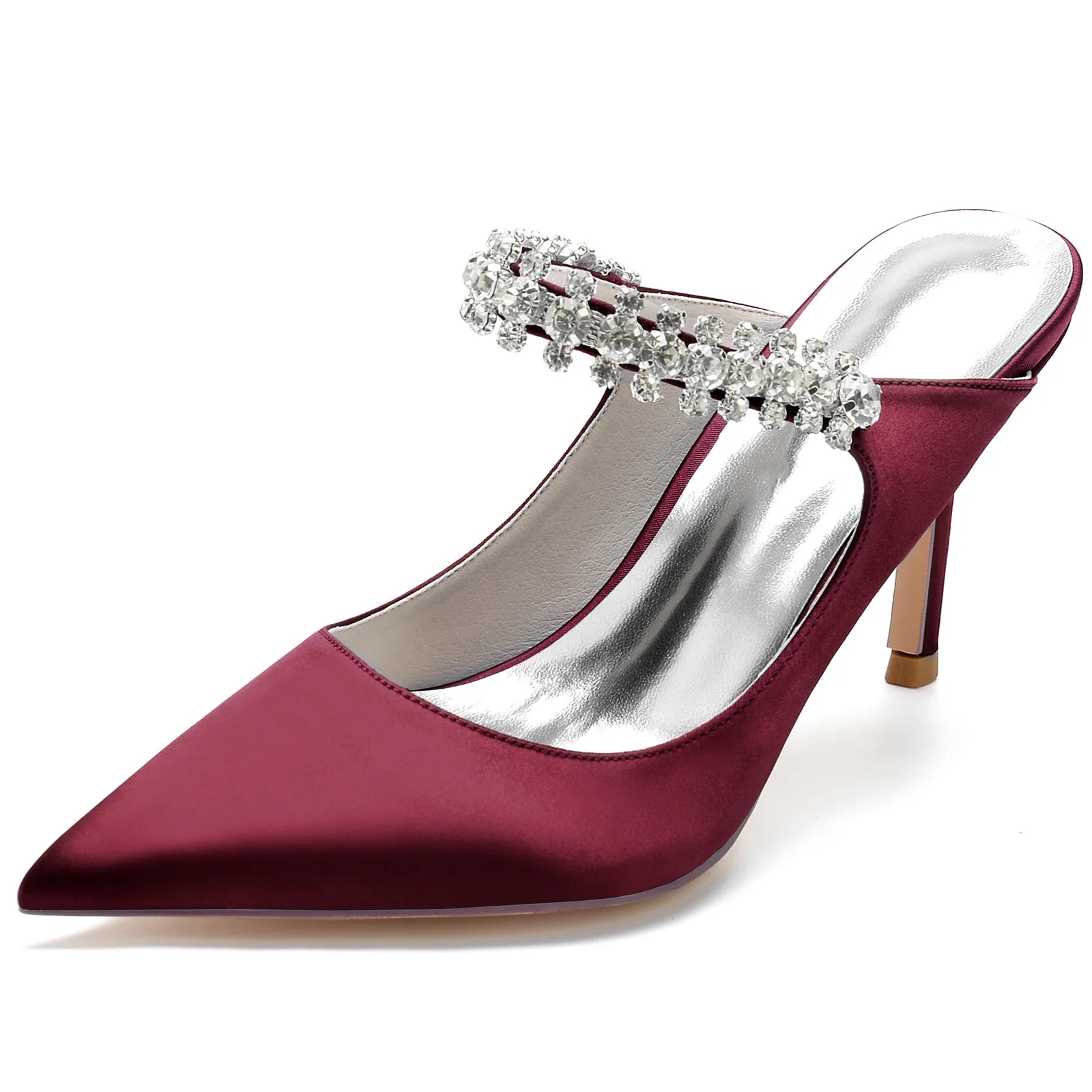 Women's Silk Satin With Ankle Strap Rhinestone Lace Closed Toe Stiletto Heel Wedding Shoes - Image 12