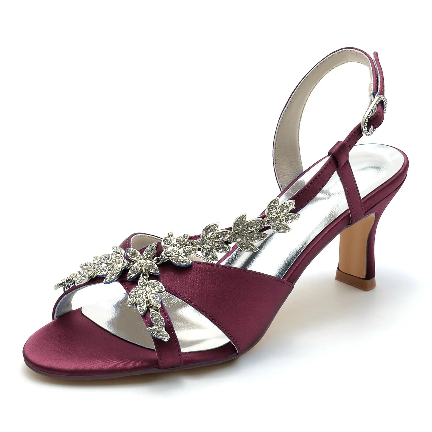 Women's Silk Satin With Ankle Strap Rhinestone Peep Toe Spool Heel Party Shoes - Image 12