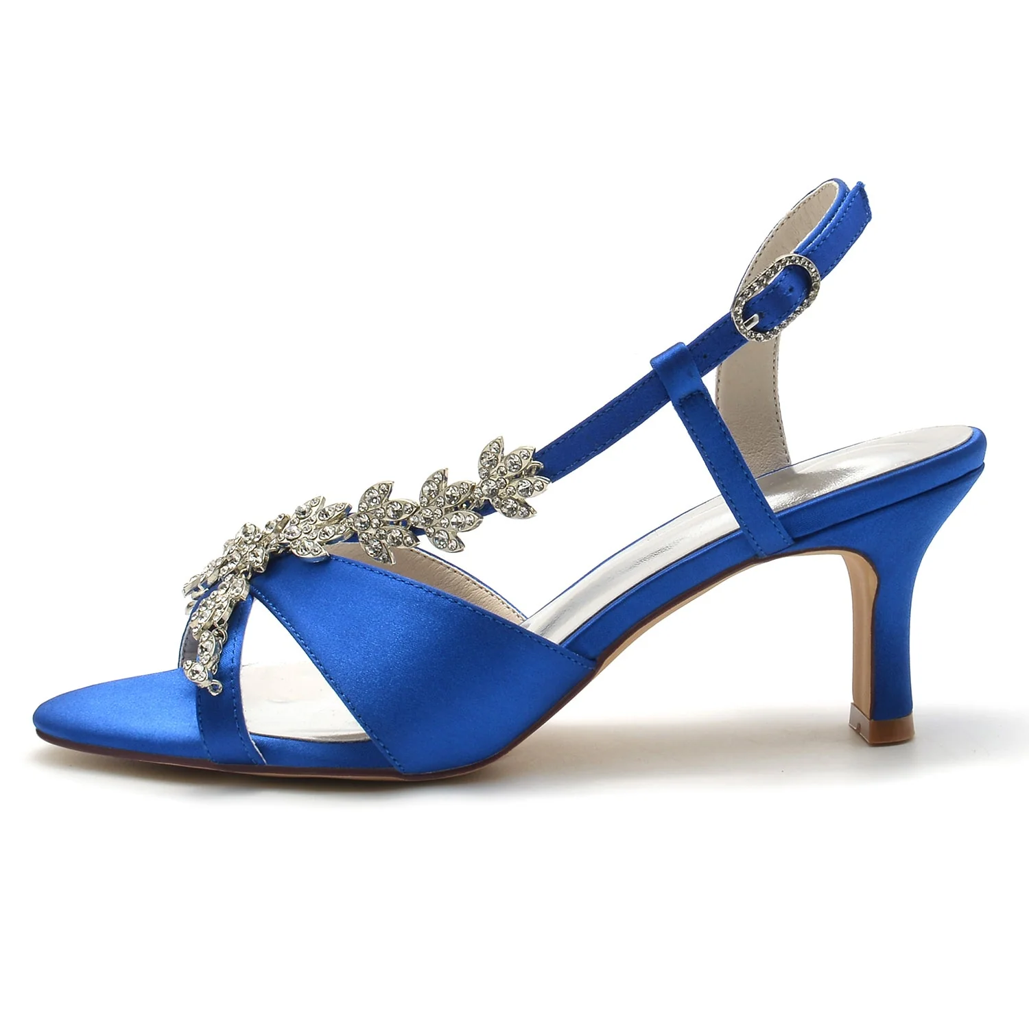 Women's Silk Satin With Ankle Strap Rhinestone Peep Toe Spool Heel Party Shoes - Image 2