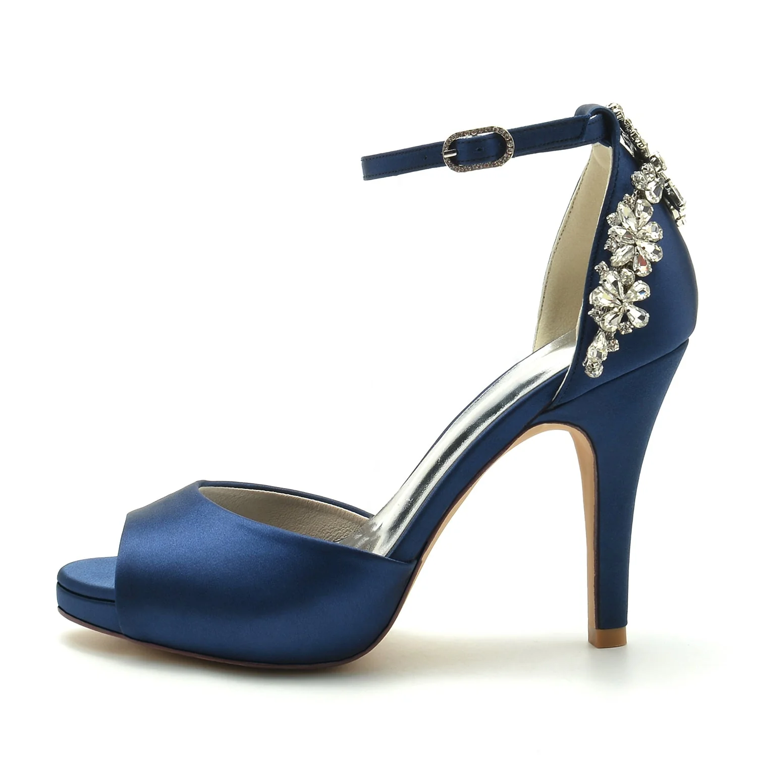 Women's Silk Satin With Ankle Strap Rhinestone Peep Toe Stiletto Heel Party Shoes - Image 12