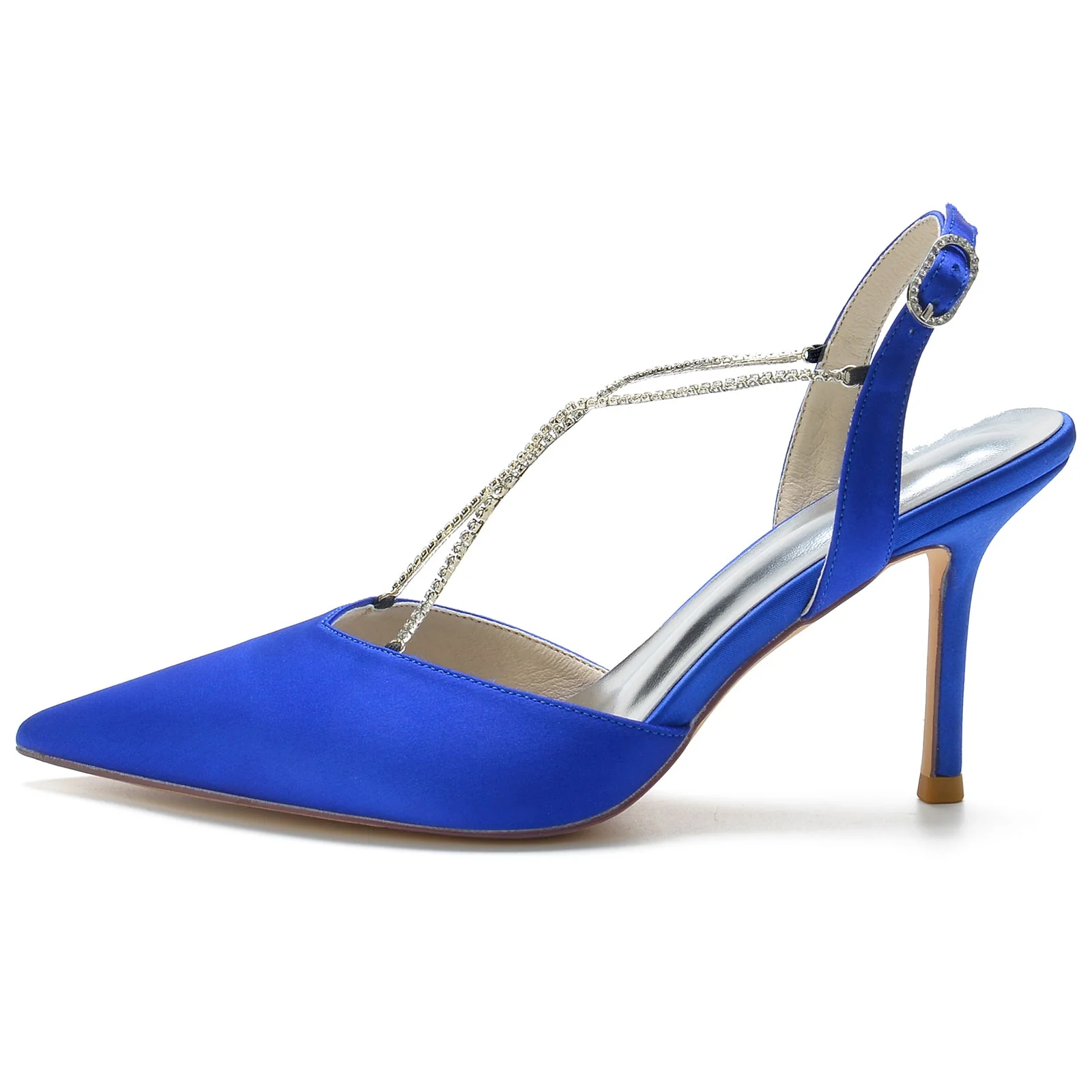 Women's Silk Satin With Ankle Strap Rhinestone Stiletto Heel Closed Toe Wedding Shoes - Image 2