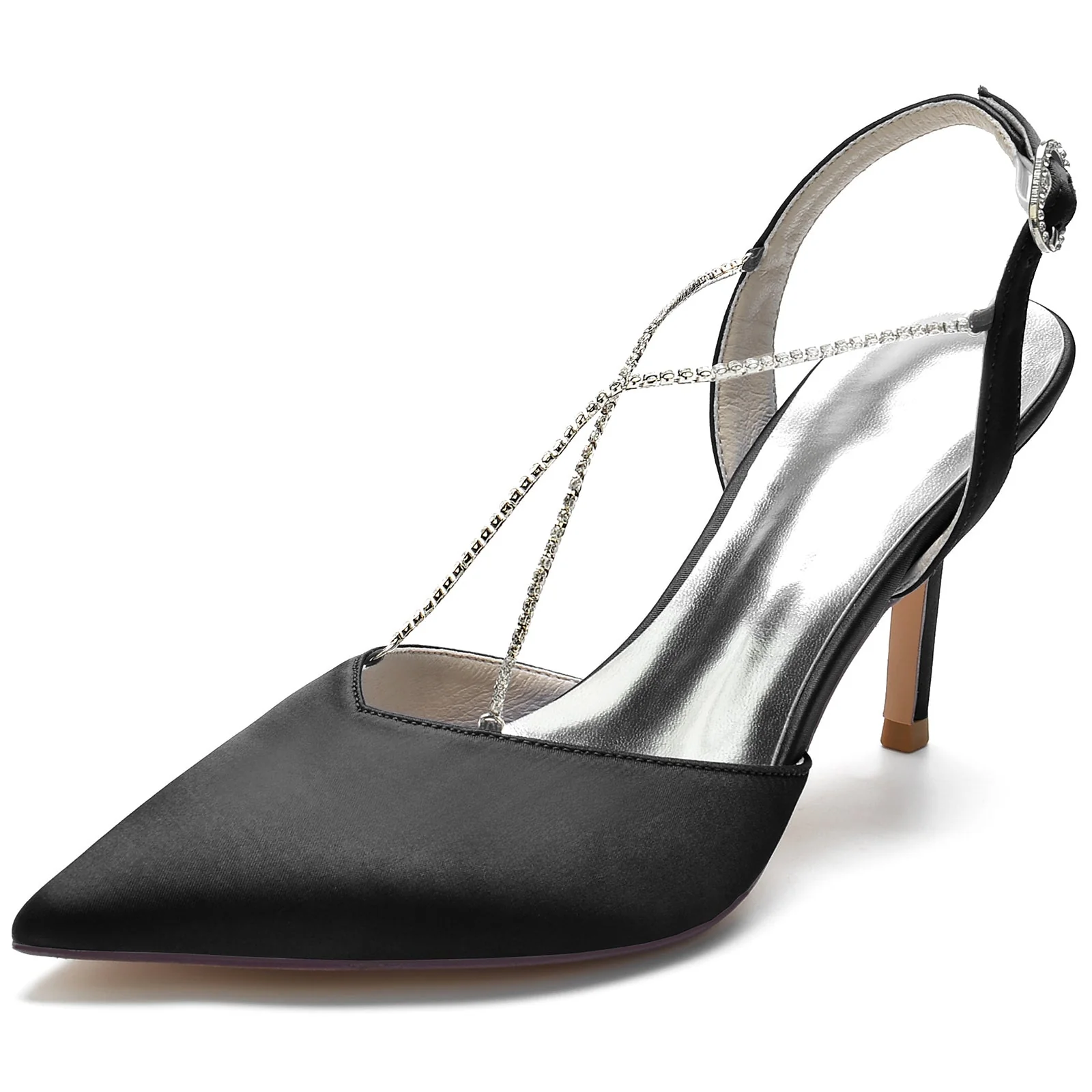 Women's Silk Satin With Ankle Strap Rhinestone Stiletto Heel Closed Toe Wedding Shoes - Image 7
