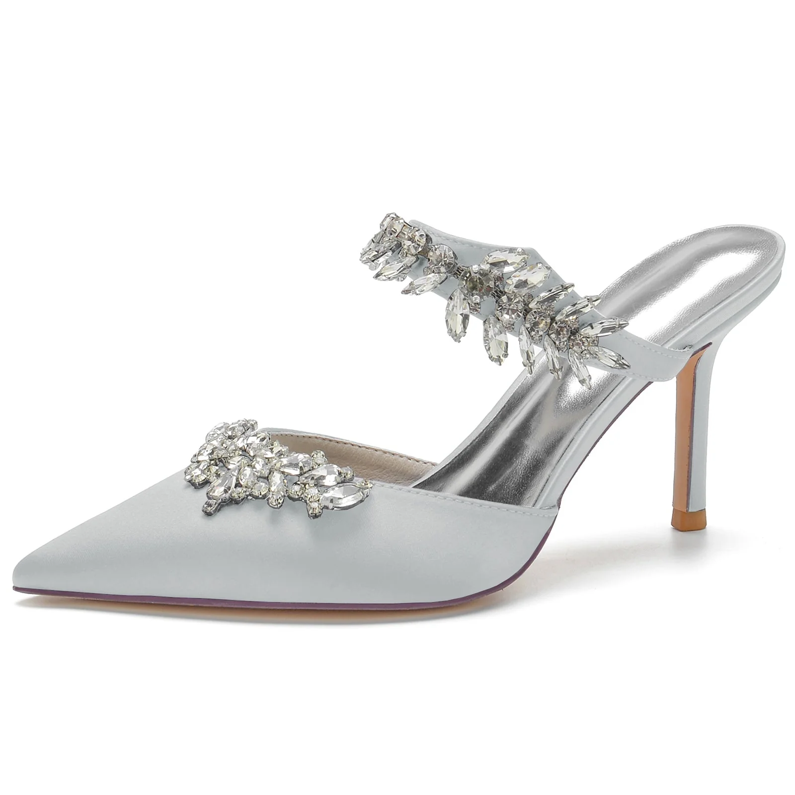 Women's Silk Satin With Ankle Strap Rhinestone Tassel Closed Toe Stiletto Heel Wedding Shoes - Image 10