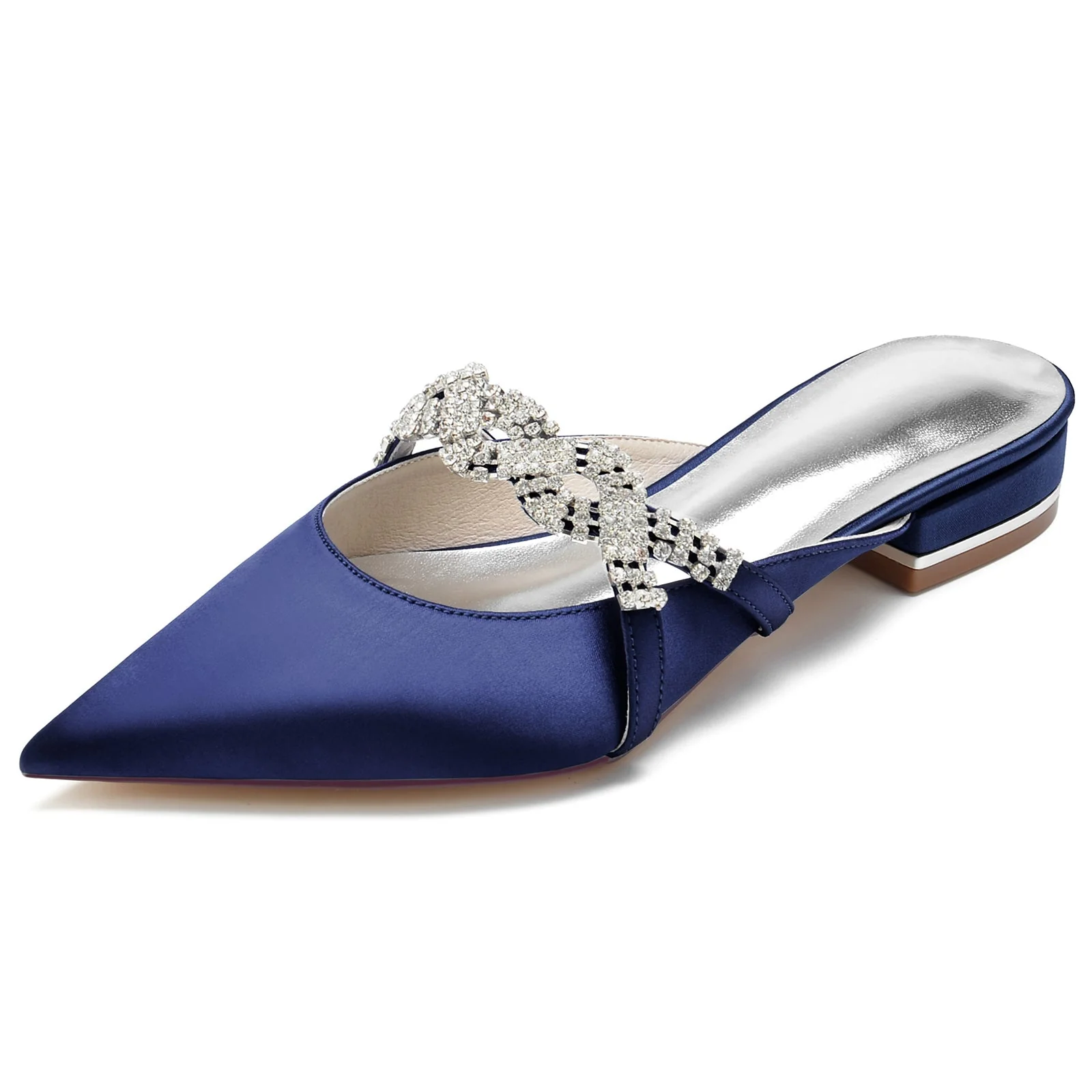 Women's Silk Satin With Closed Toe Flat Heel Rhinestone Wedding Shoes - Image 6