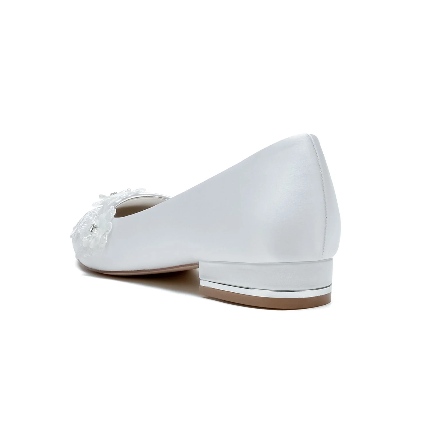 Women's Silk Satin With Closed Toe Flower Flat Heel Evening Shoes - Image 4