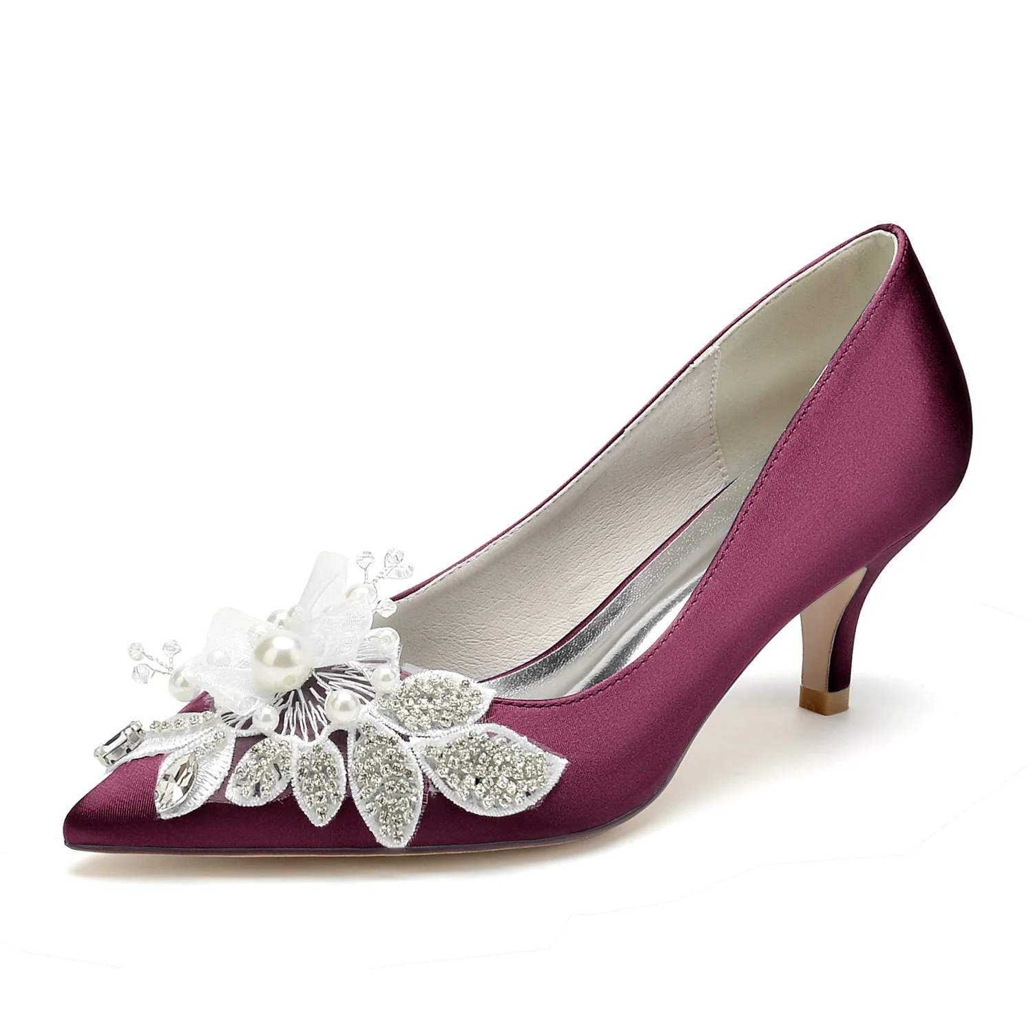 Women's Silk Satin With Closed Toe Flower Stiletto Heel Wedding Shoes - Image 11