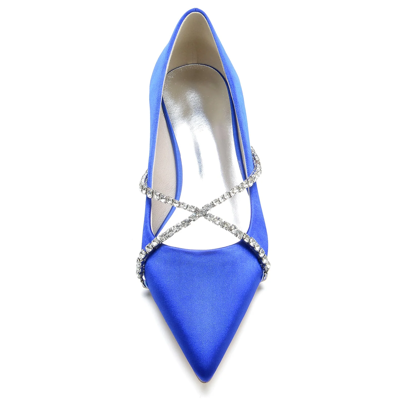Women's Silk Satin With Closed Toe Rhinestone Flat Heel Wedding Shoes - Image 4