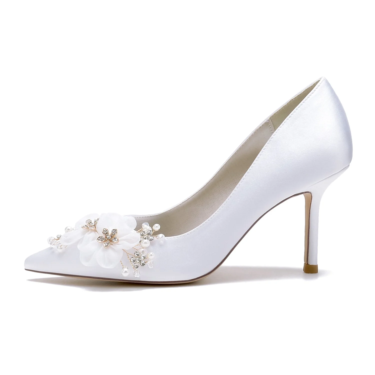 Women's Silk Satin With Closed Toe Stiletto Heel Flower Wedding Shoes - Image 4