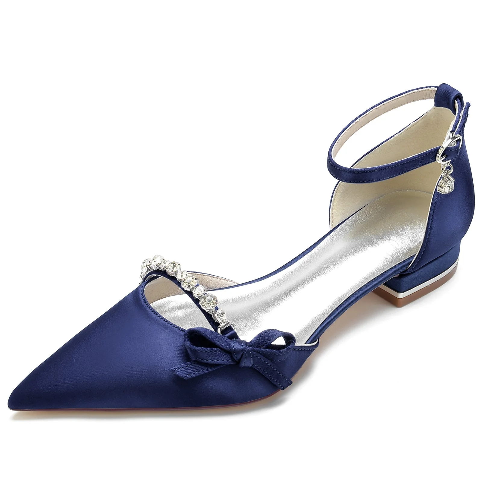 Women's Silk Satin With Flat Heel Ankle Strap Rhinestone Closed Toe Party Shoes - Image 12