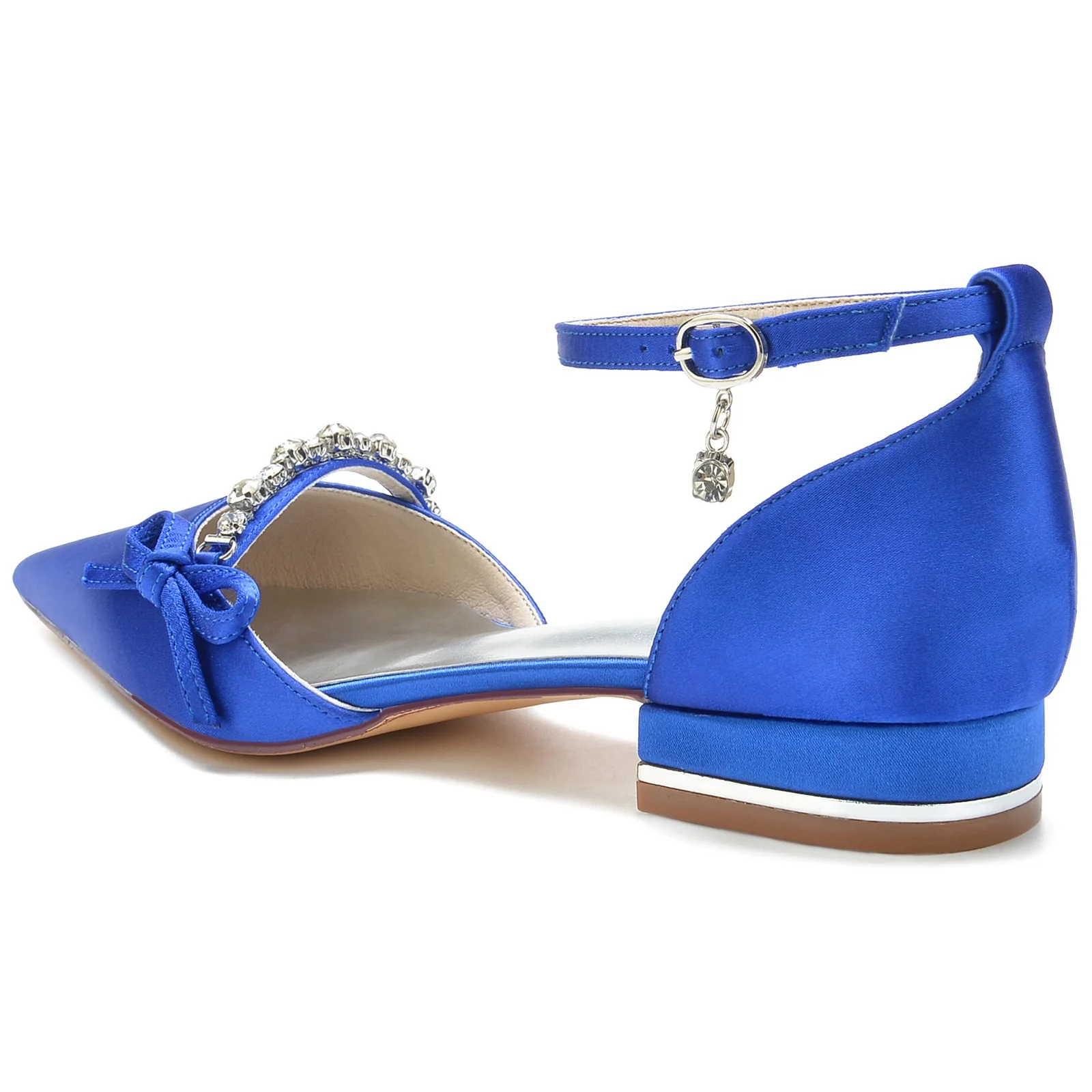 Women's Silk Satin With Flat Heel Ankle Strap Rhinestone Closed Toe Party Shoes - Image 4