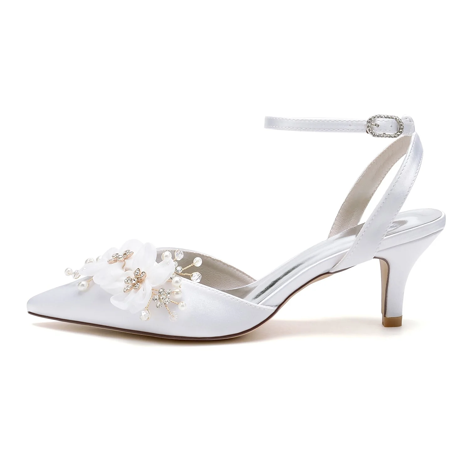 Women's Silk Satin With Flower Closed Toe Ankle Strap Stiletto Heel Party Shoes - Image 2