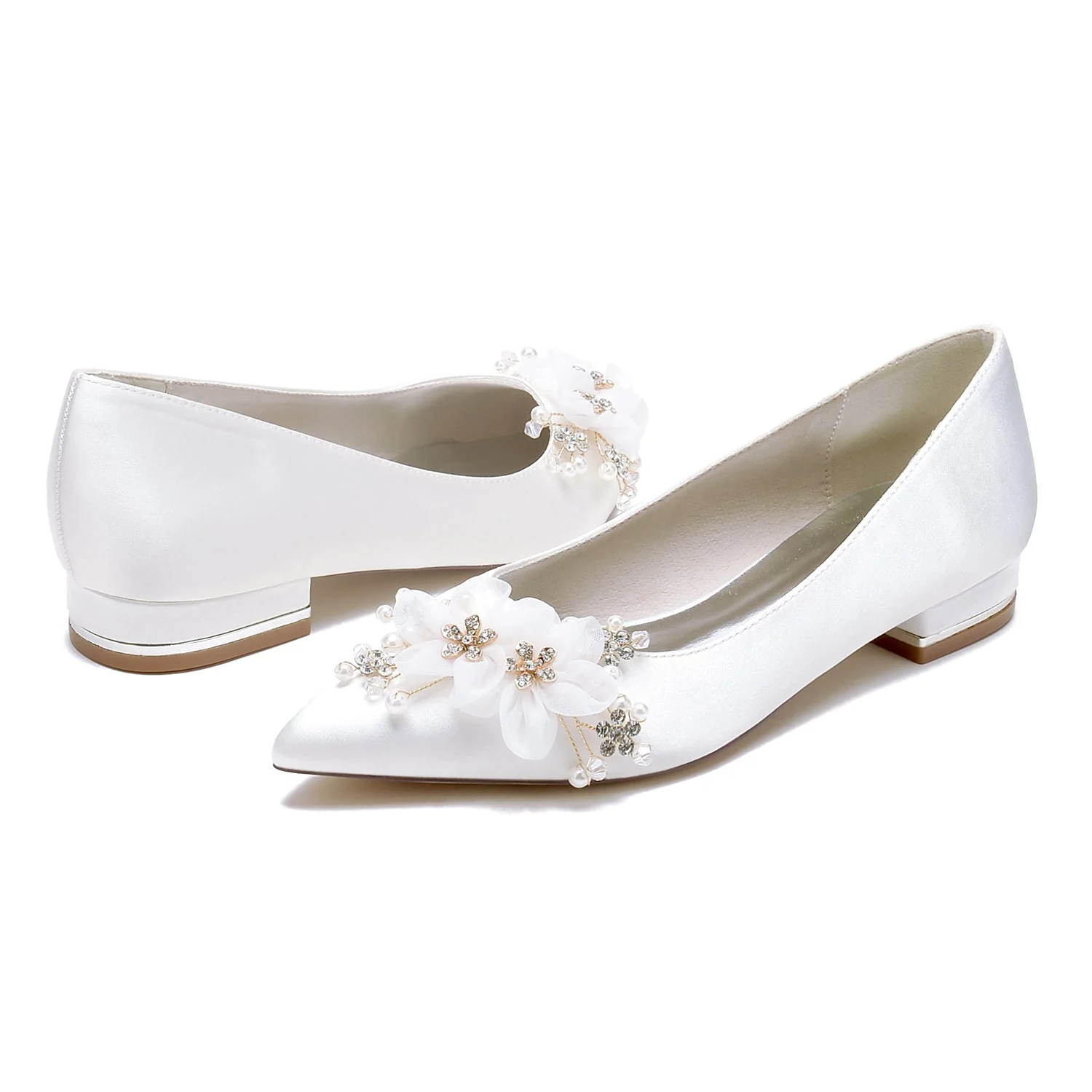 Women's Silk Satin With Flower Closed Toe Flat Heel Party Shoes - Image 3
