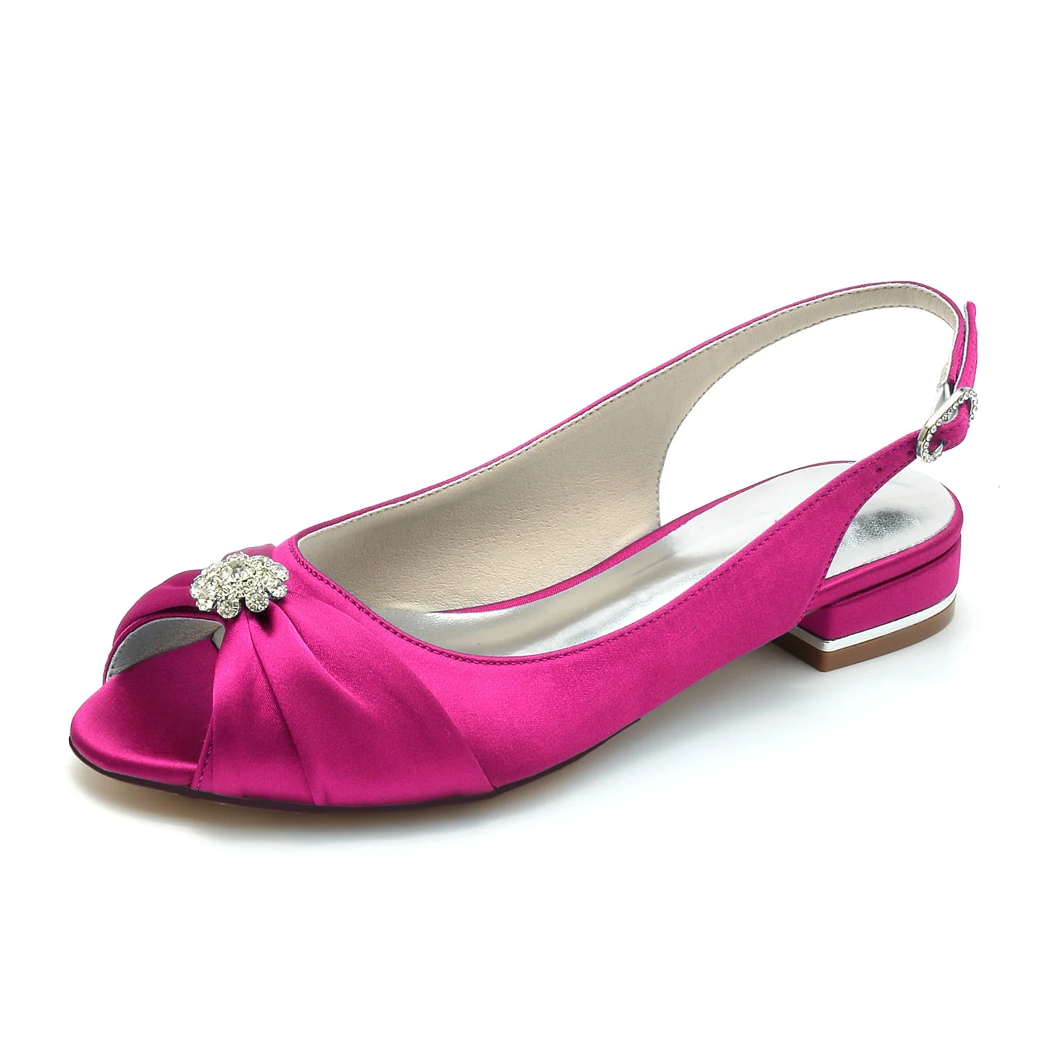 Women's Silk Satin With Flower Rhinestone Closed Toe Flat Heel Party Shoes - Image 6