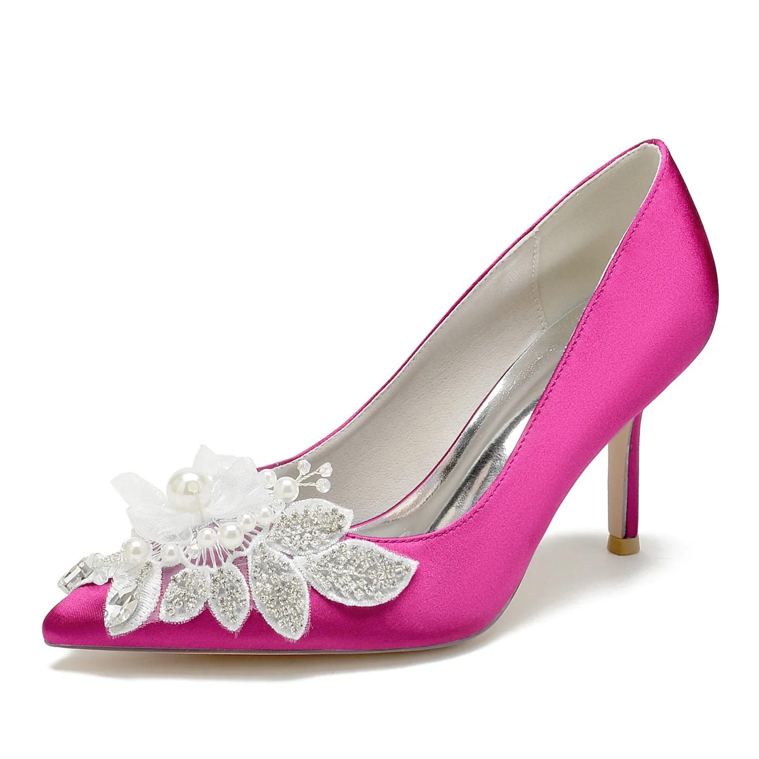 Women's Silk Satin With Flower Rhinestone Closed Toe Stiletto Heel Evening Shoes - Image 13