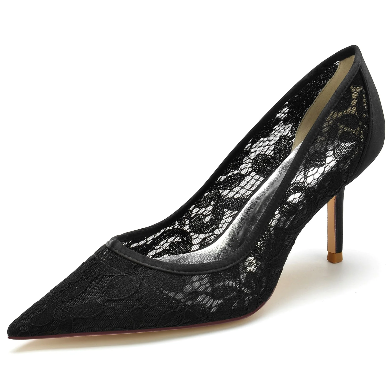 Women's Silk Satin With Lace Closed Toe Stiletto Heel Evening Shoes - Image 6