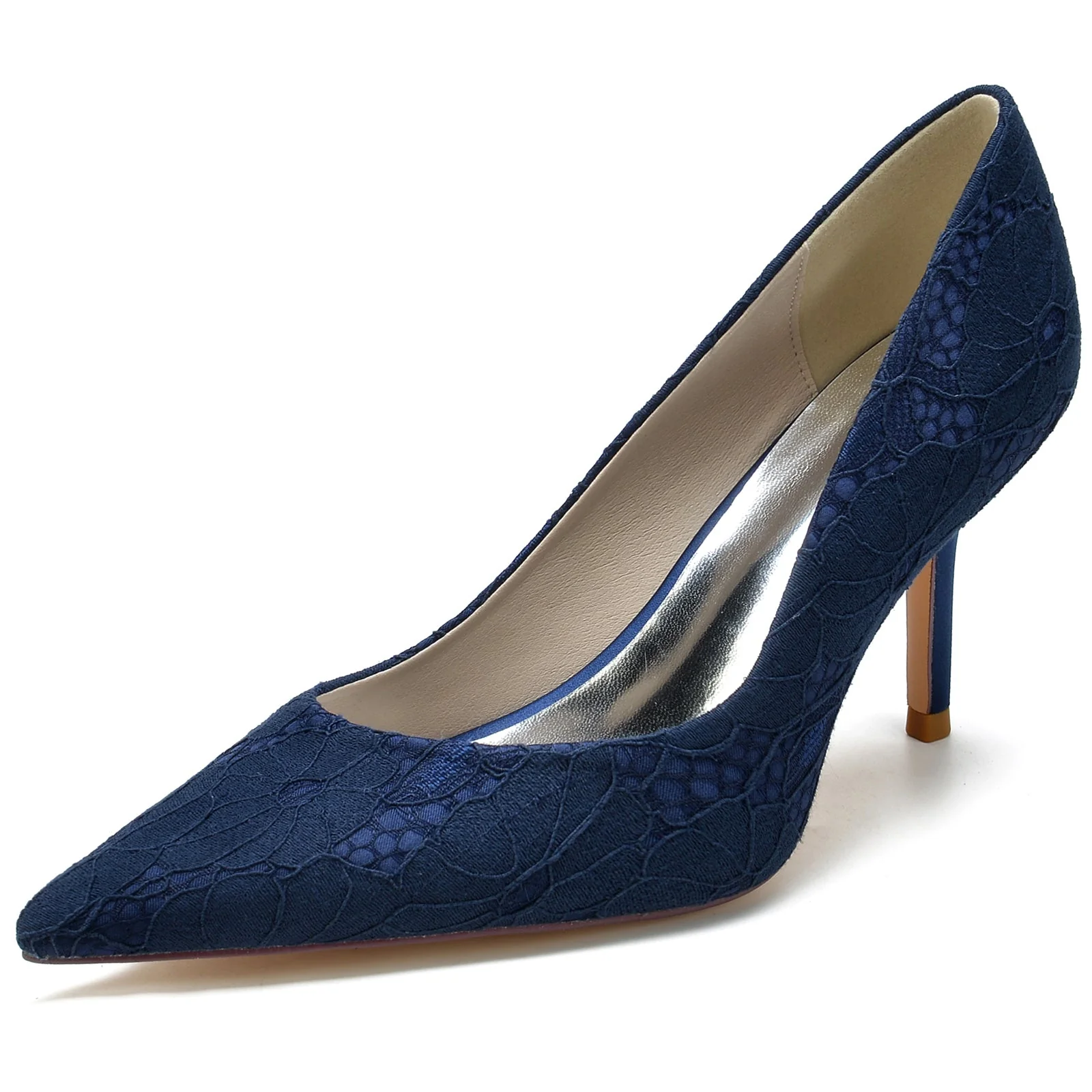 Women's Silk Satin With Lace Closed Toe Stiletto Heel Party Shoes - Image 7