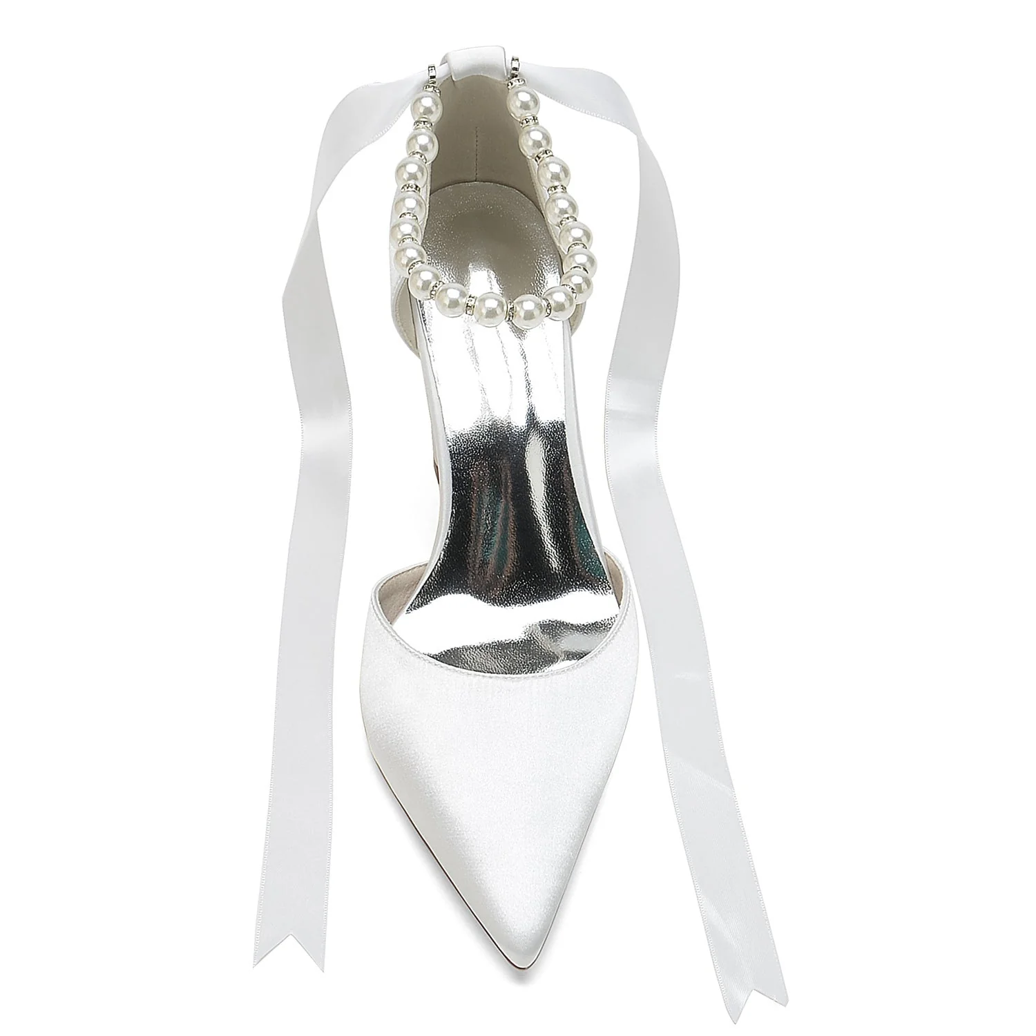Women's Silk Satin With Lace-up Ankle Strap Pearl Closed Toe Chunky Heel Wedding Shoes - Image 4
