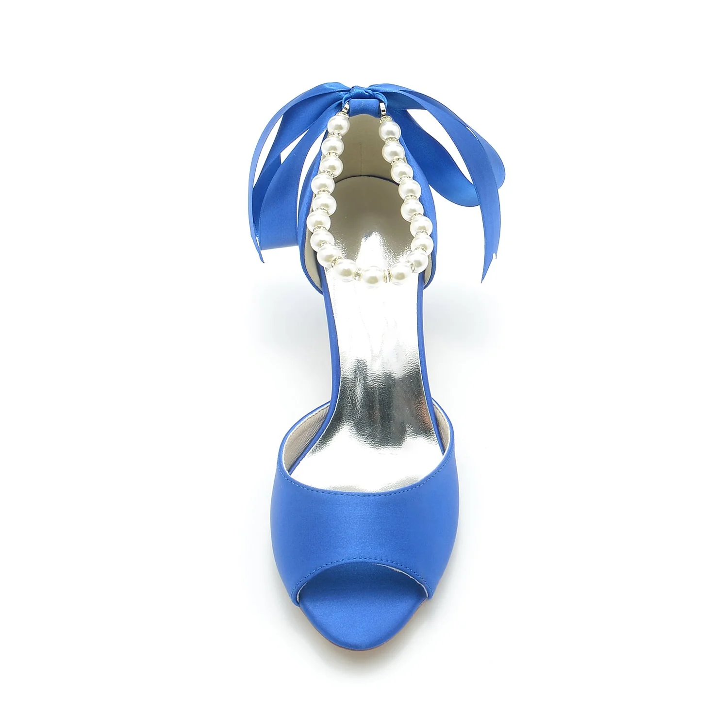 Women's Silk Satin With Lace-up Ankle Strap Pearl Peep Toe Spool Heel Party Shoes - Image 15
