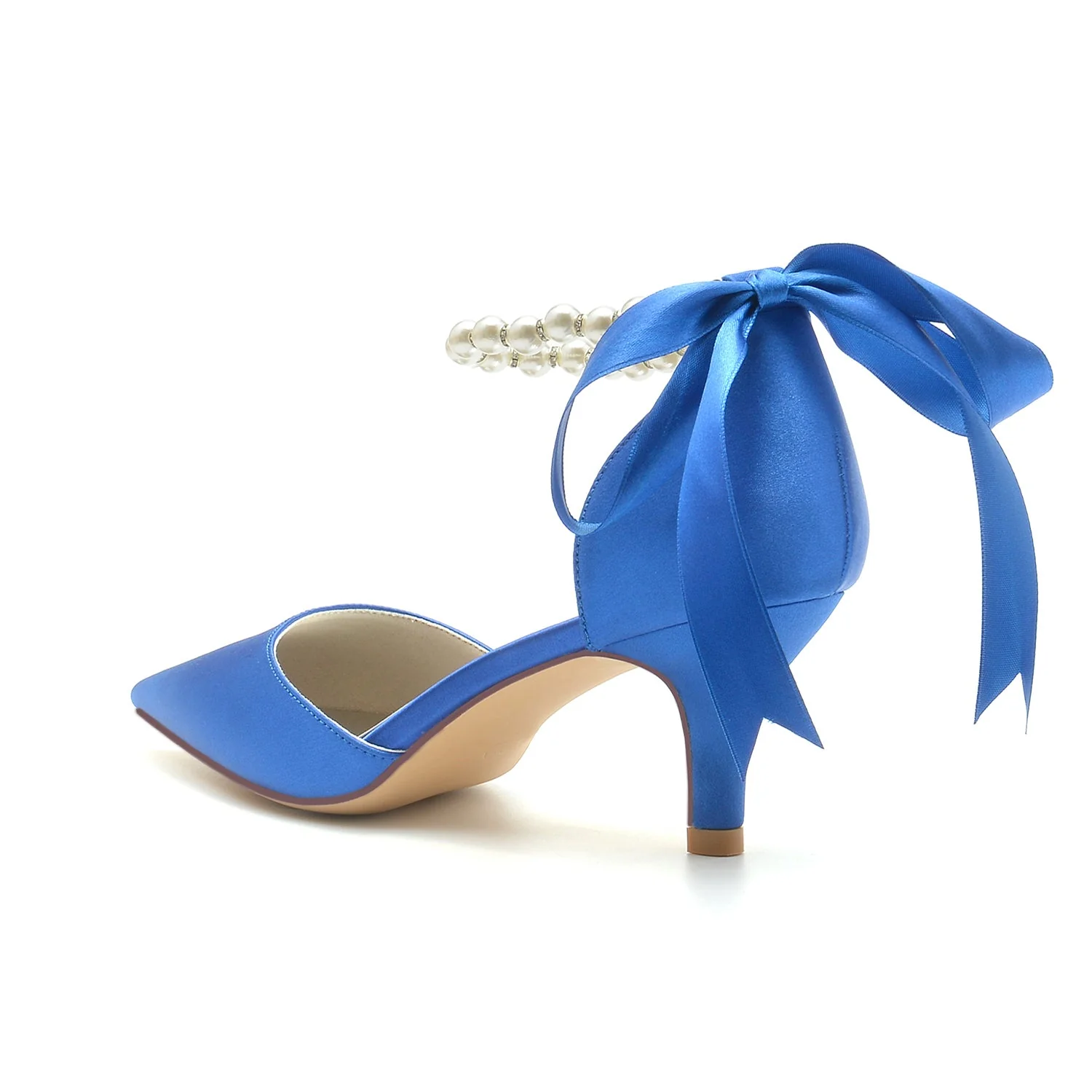 Women's Silk Satin With Lace-up Pearl Ankle Strap Closed Toe Stiletto Heel Party Shoes - Image 3