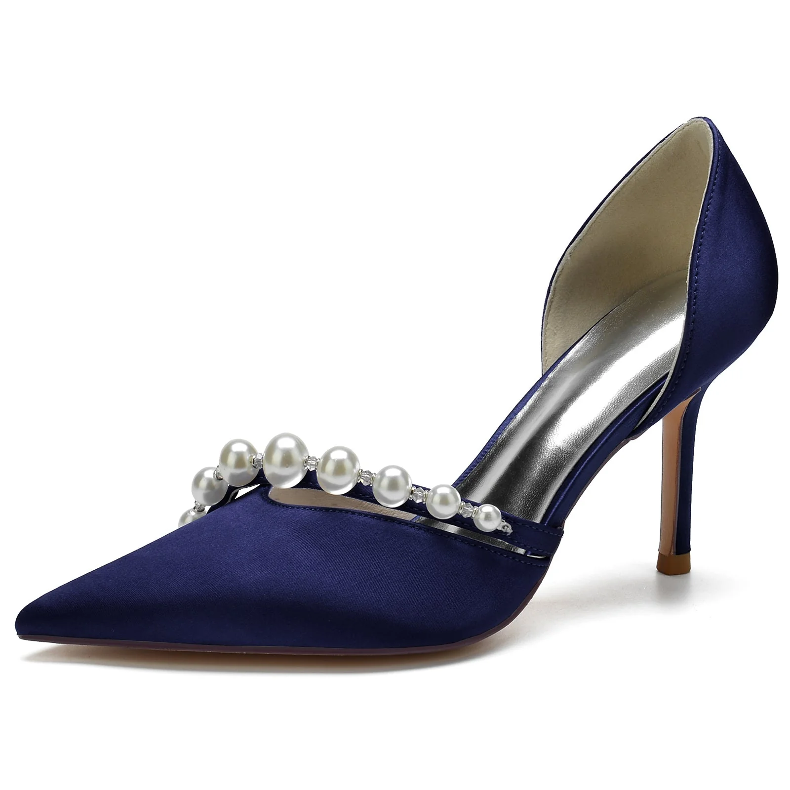 Women's Silk Satin With Pearl Closed Toe Stiletto Heel Evening Shoes - Image 12
