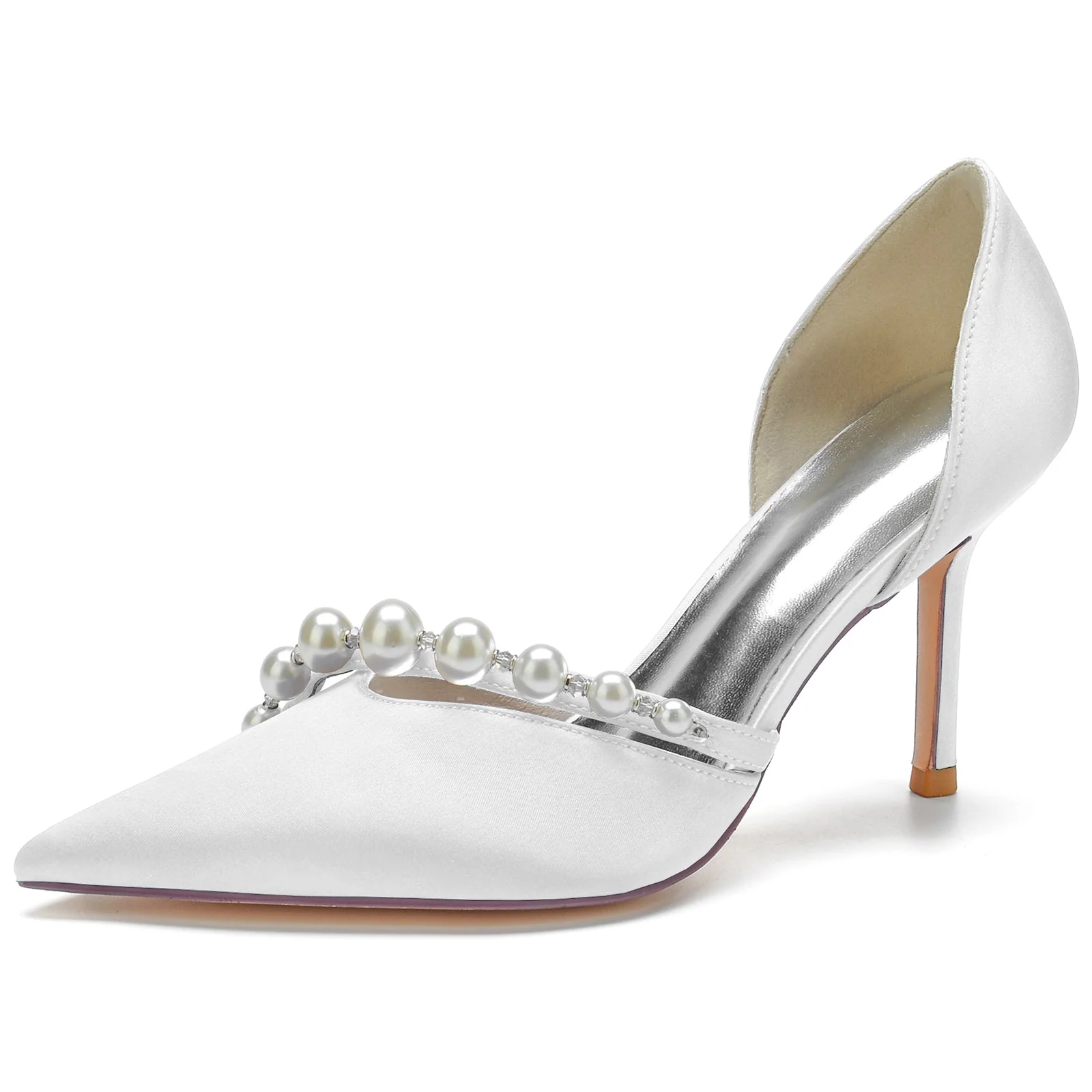Women's Silk Satin With Pearl Closed Toe Stiletto Heel Evening Shoes - Image 7