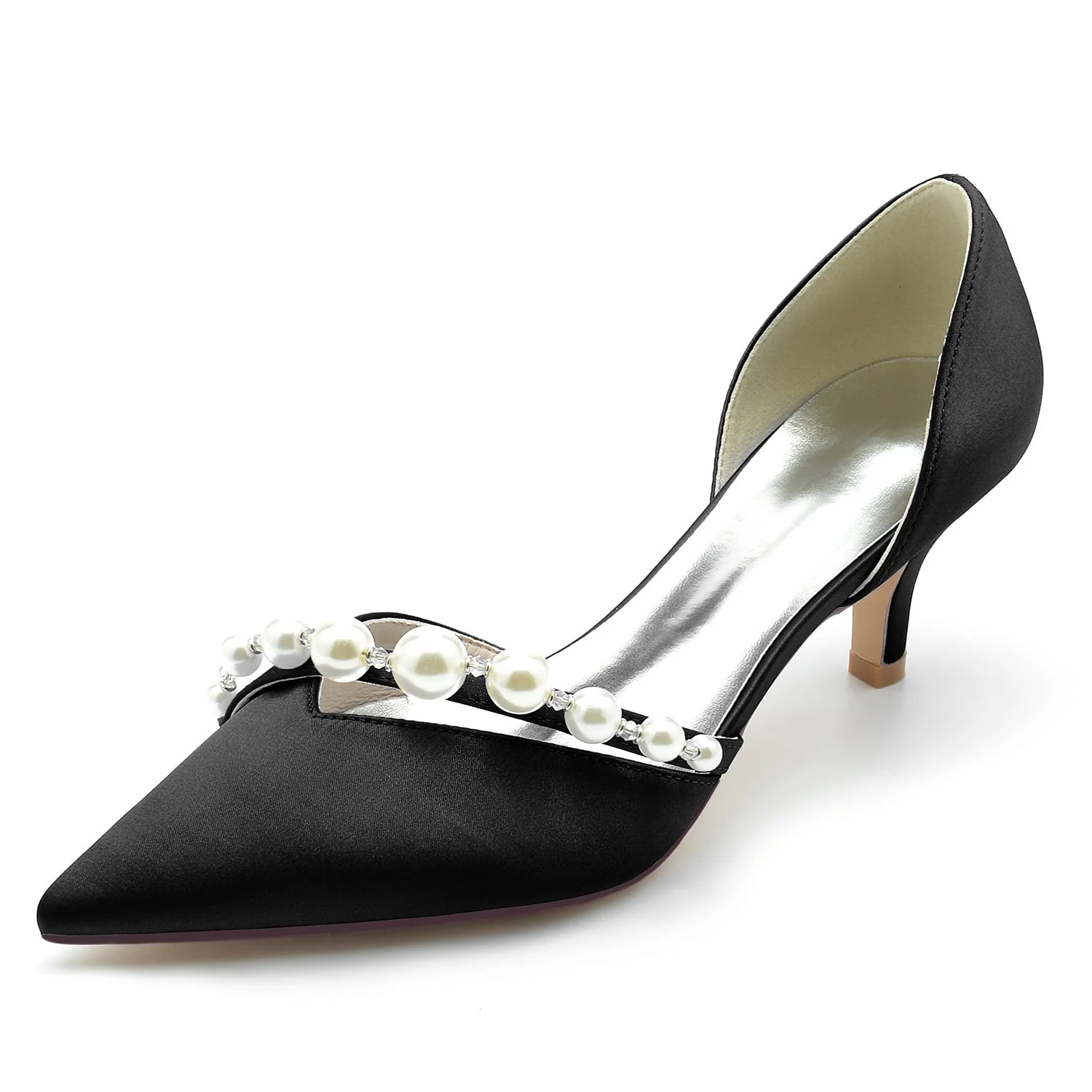 Women's Silk Satin With Pearl Closed Toe Stiletto Heel Wedding Shoes - Image 13